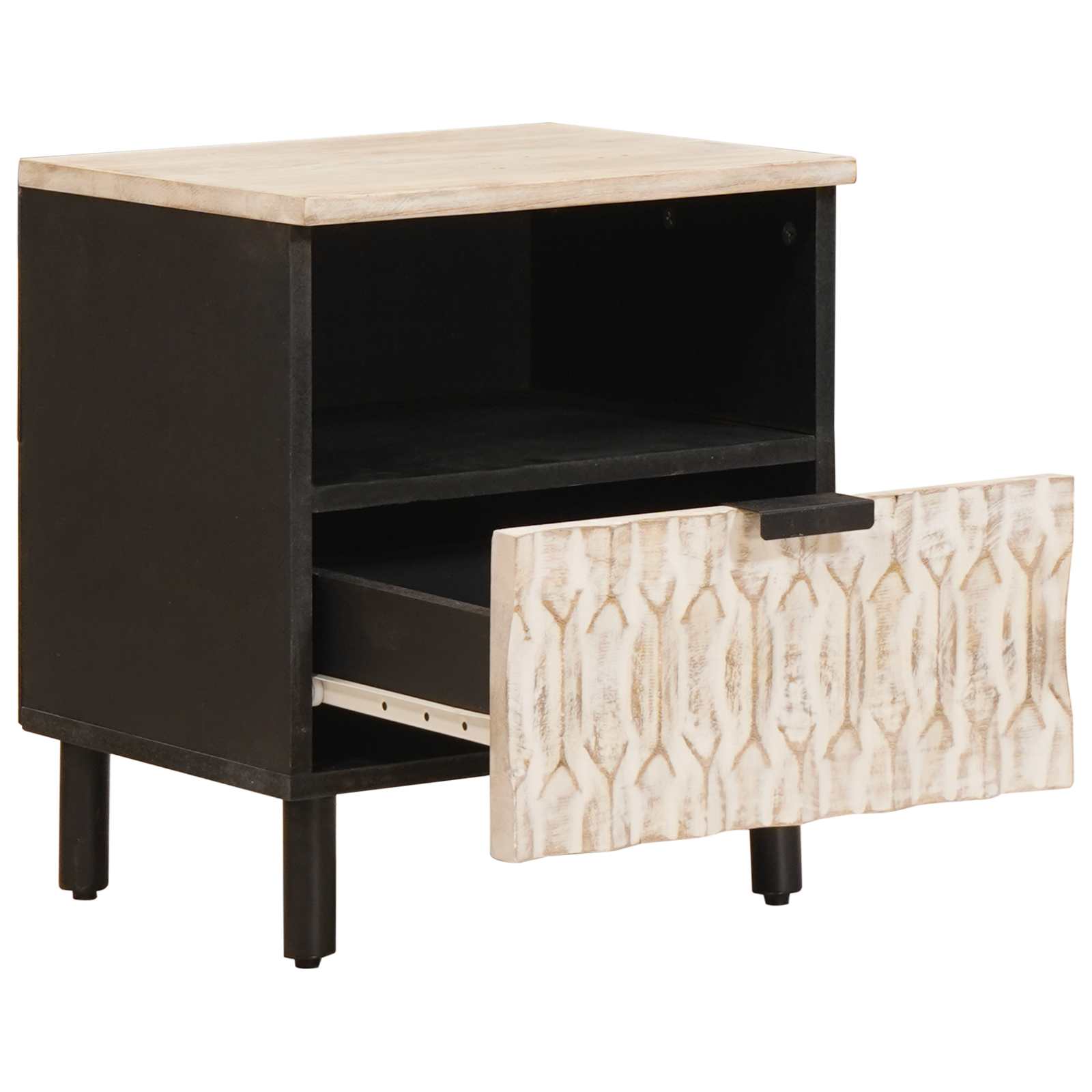 Nachttisch mit Schubladen Weiß 40 x 33 x 46 cm Massivholz Mango