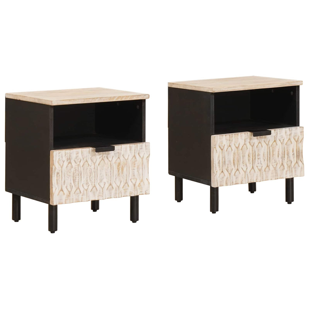Nachttisch 2 pcs Weiß 40 x 33 x 46 cm Massivholz Mango