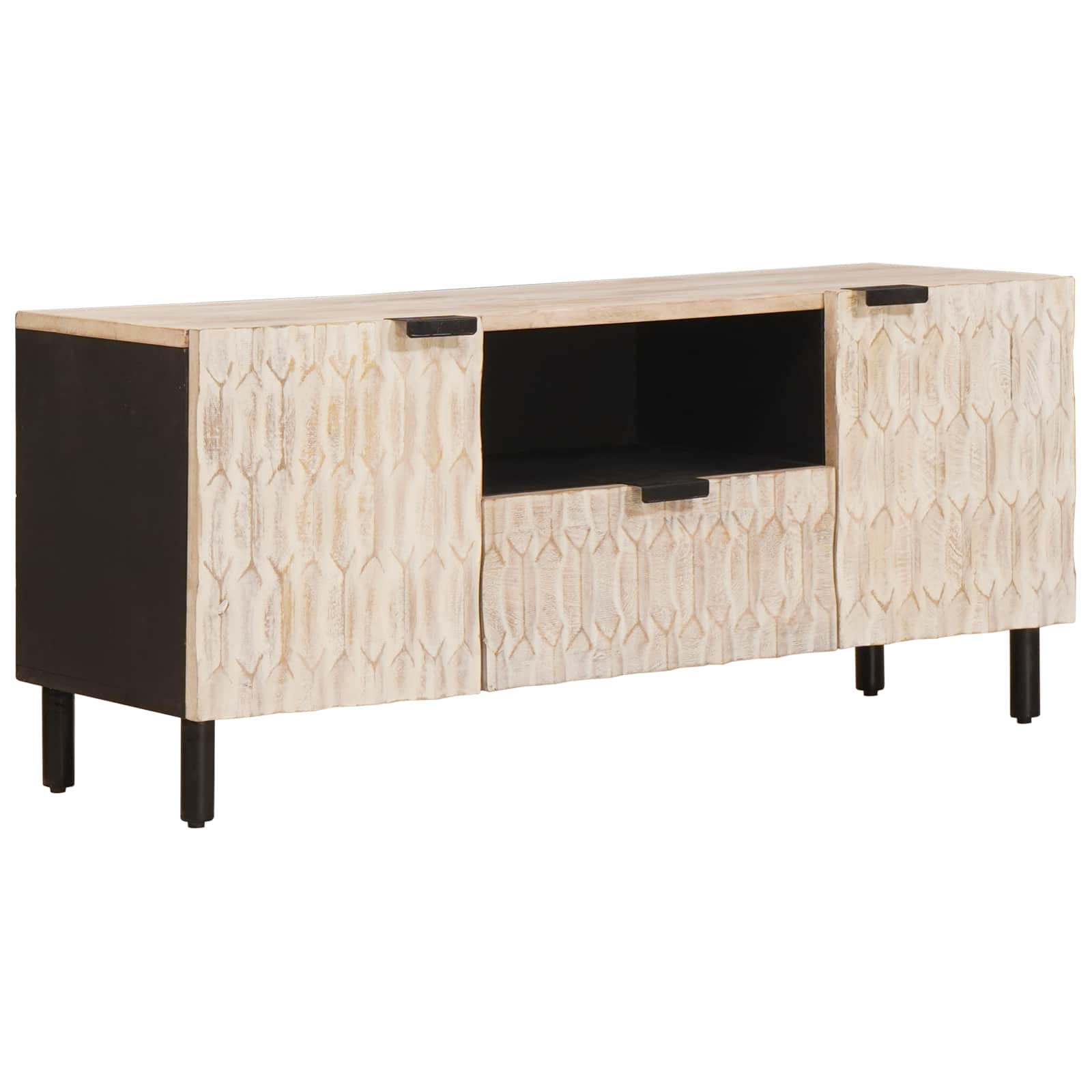 TV-Schränk mit Tür Weiße gewaschene Oberfläche 105 x 33 x 46 cm
