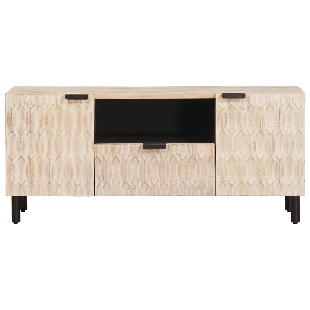 TV-Schränk mit Tür Weiße gewaschene Oberfläche 105 x 33 x 46 cm