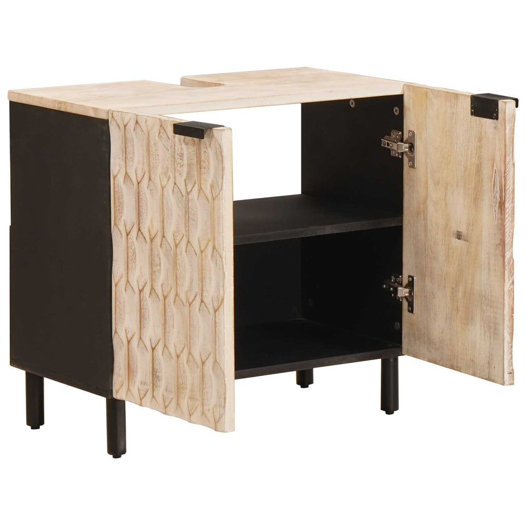 Waschbeckenschrank Weiß 62 x 33 x 58 cm Massivholz Mango