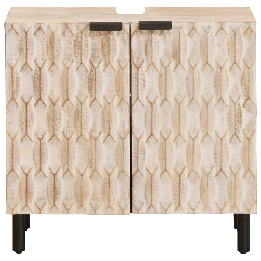 Waschbeckenschrank Weiß 62 x 33 x 58 cm Massivholz Mango