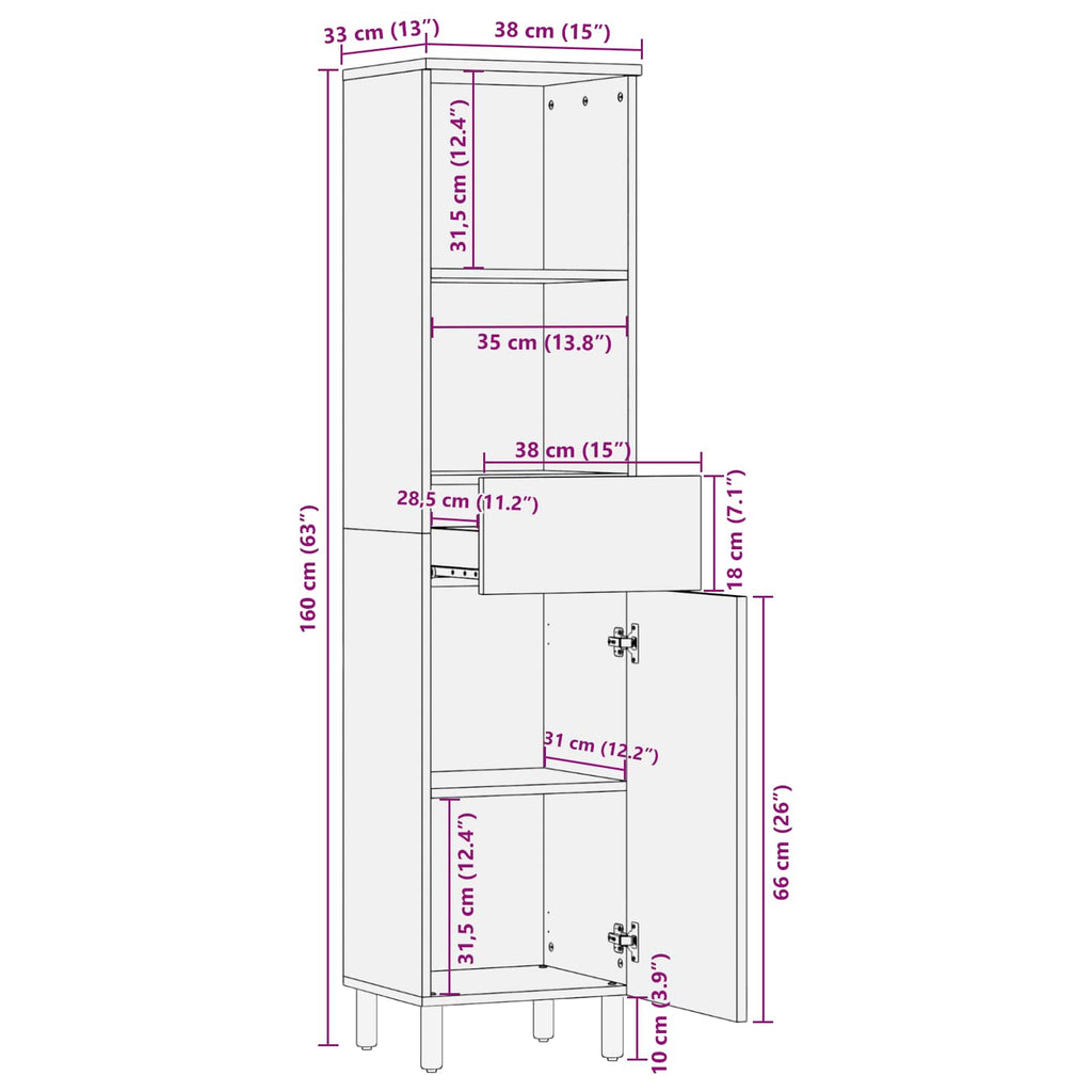 Badezimmerschrank mit Regal Schwarz und Weiß 38 x 33 x 160 cm