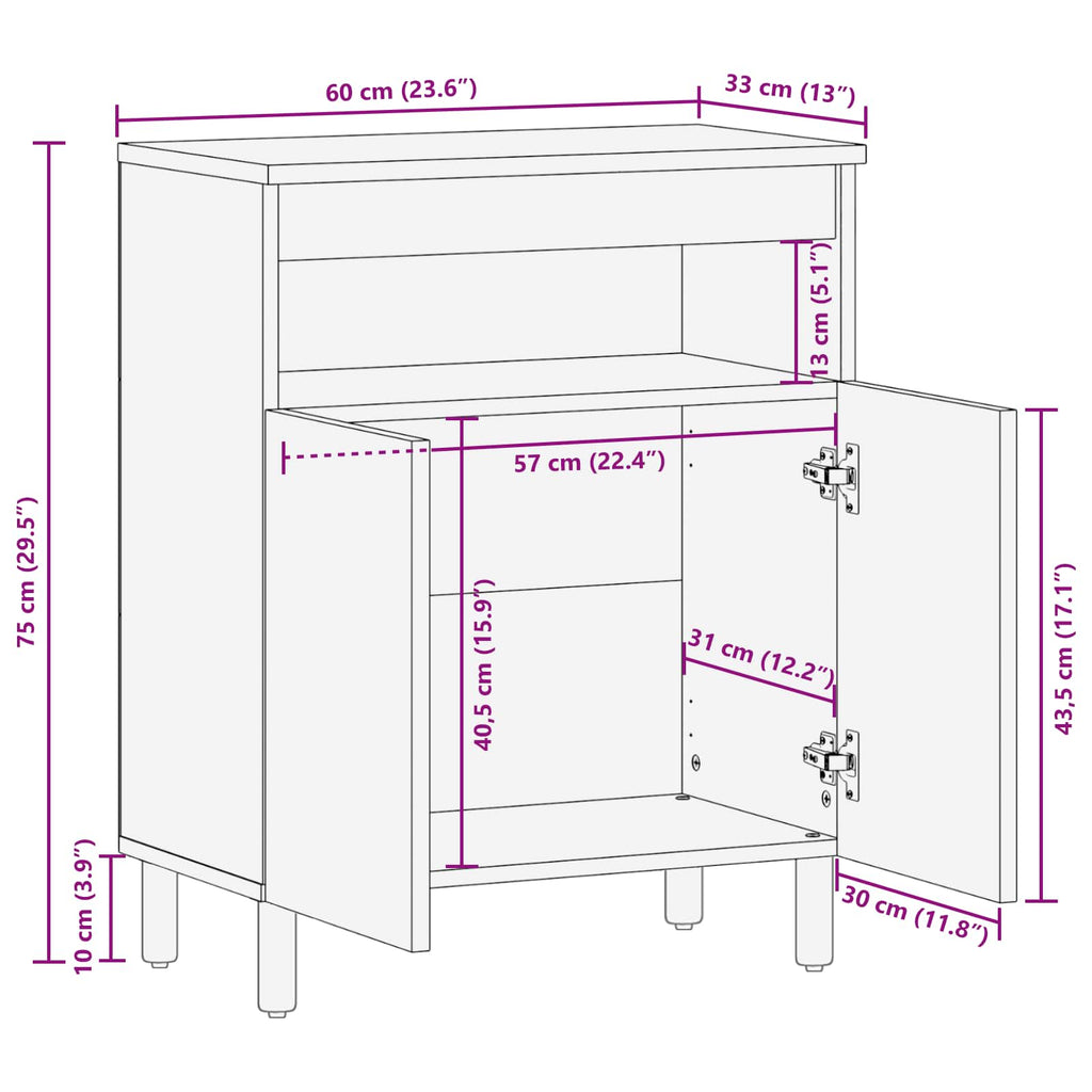 Sideboard mit Tür Weiße gewaschene Oberfläche 60 x 33 x 75 cm