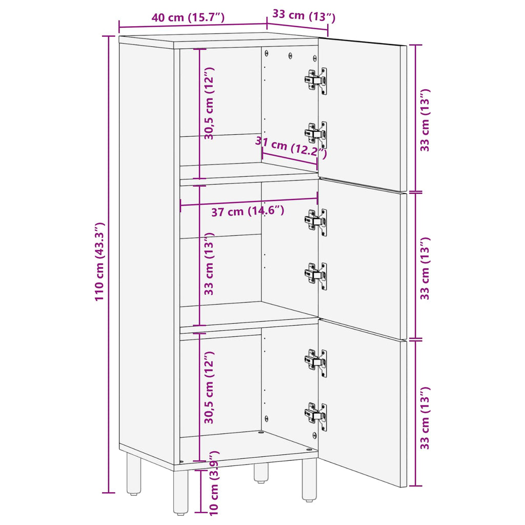Highboard mit Tür Weiße gewaschene Oberfläche 40 x 33 x 110 cm
