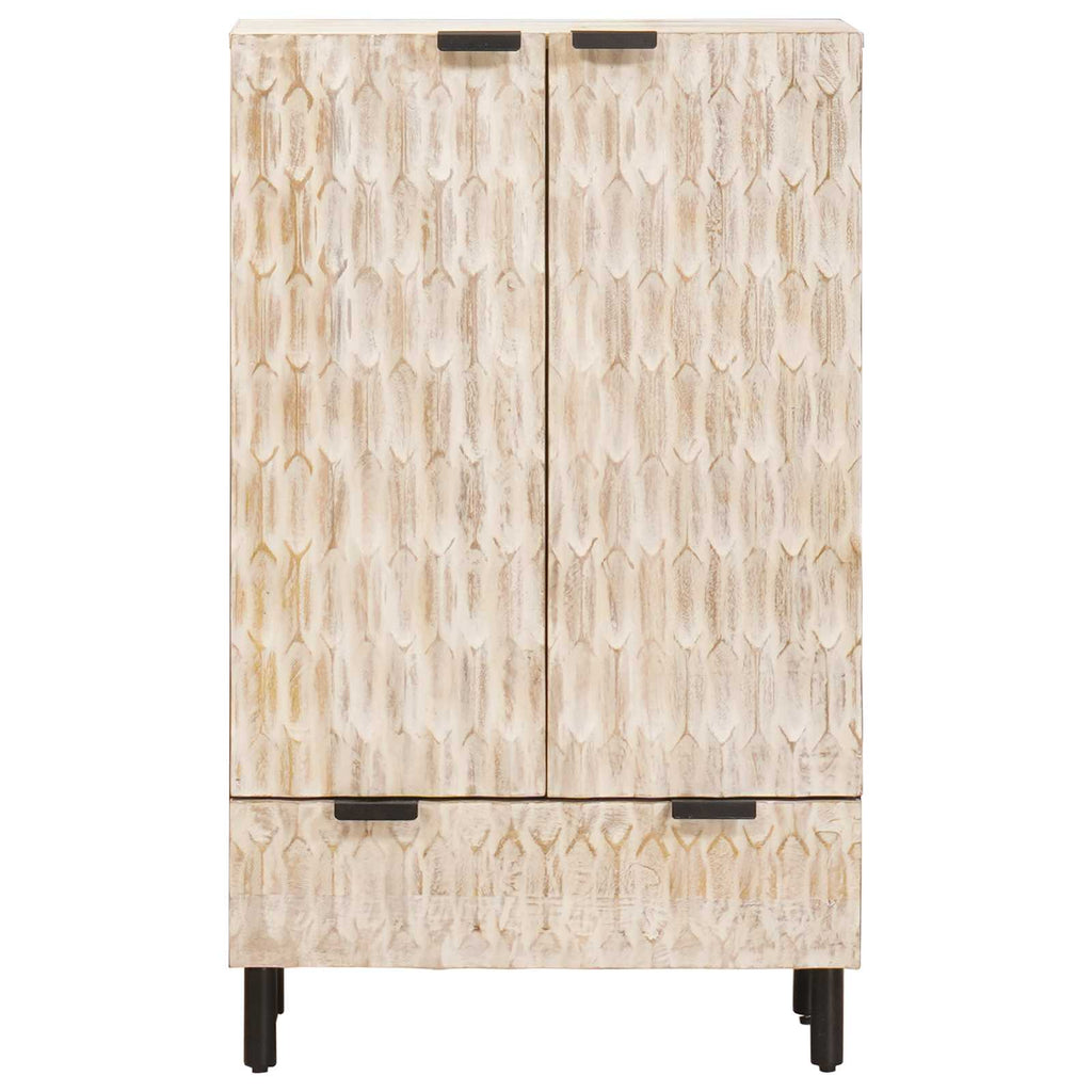 Highboard mit Tür Weiße gewaschene Oberfläche 60 x 33 x 100 cm