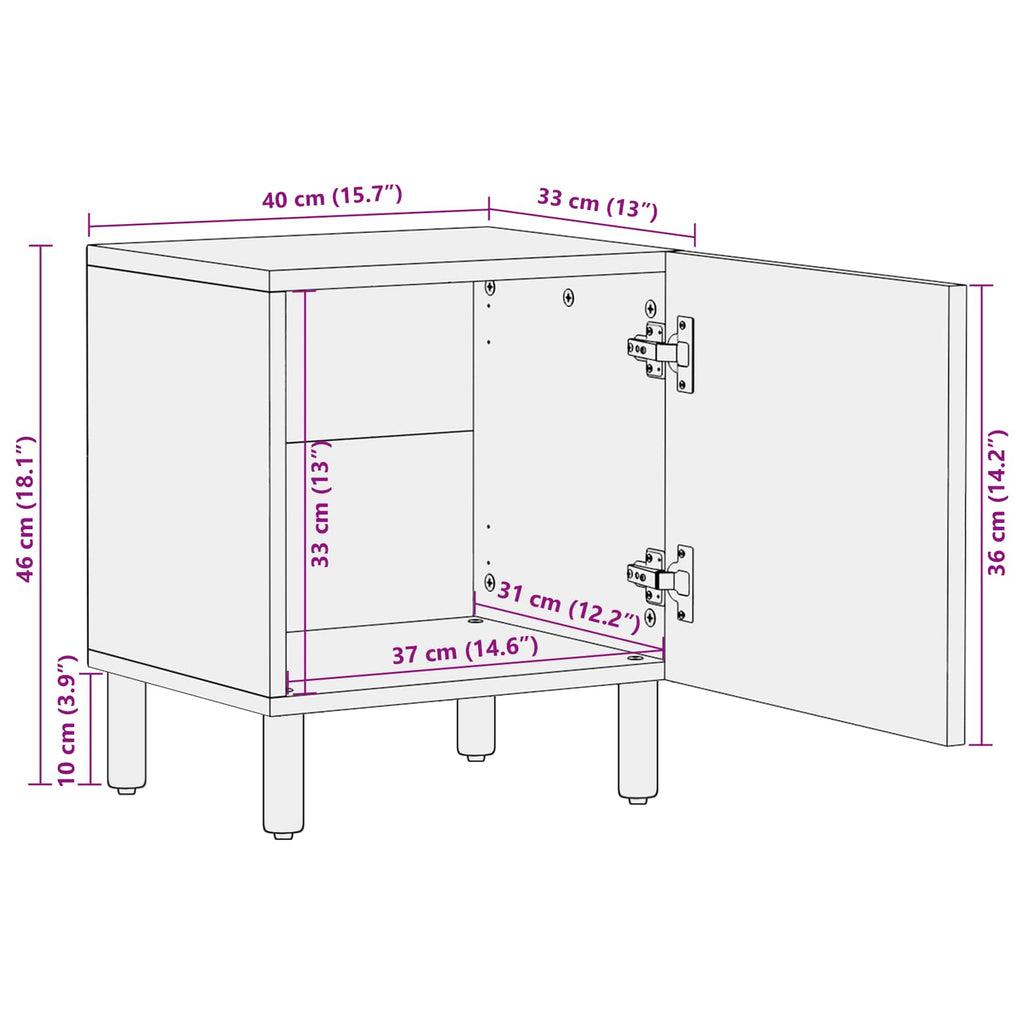 Nachttisch Braun 40 x 33 x 46 cm Massivholz Mango