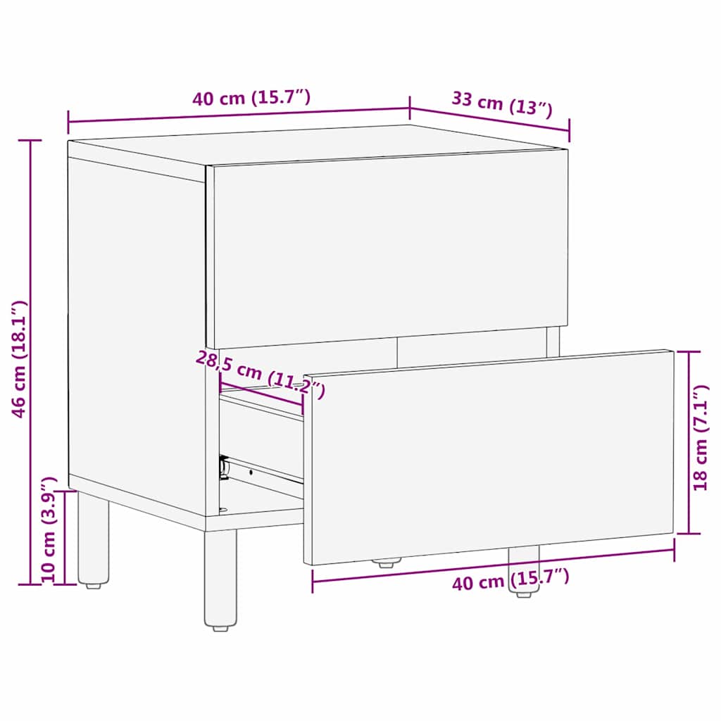 Nachttisch Braun 40 x 33 x 46 cm Massivholz Mango