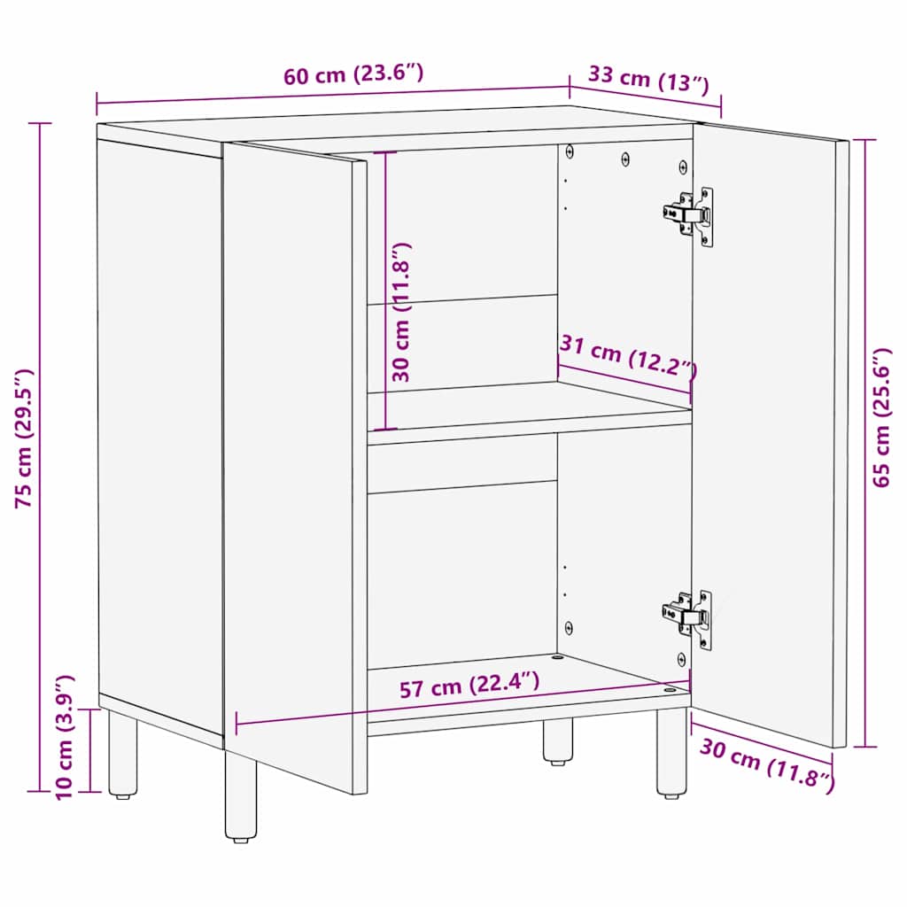 Sideboard Akazienbraune Oberfläche 60 x 33 x 75 cm