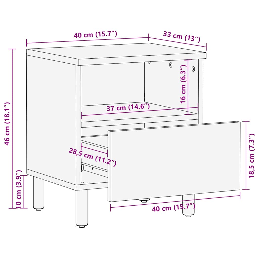 Nachttisch 2 pcs Braun 40 x 33 x 46 cm Massivholz Mango