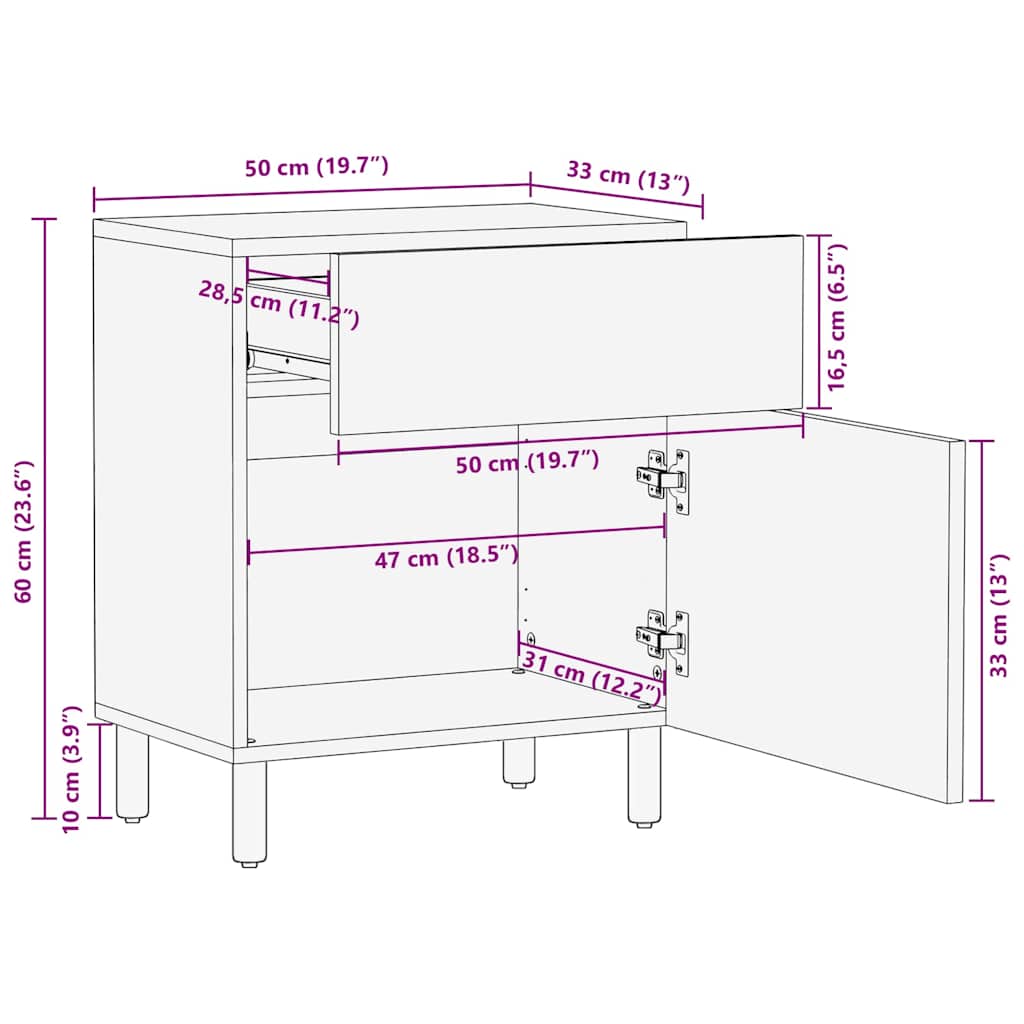 Nachttisch Braun 50 x 33 x 60 cm Massivholz Mango