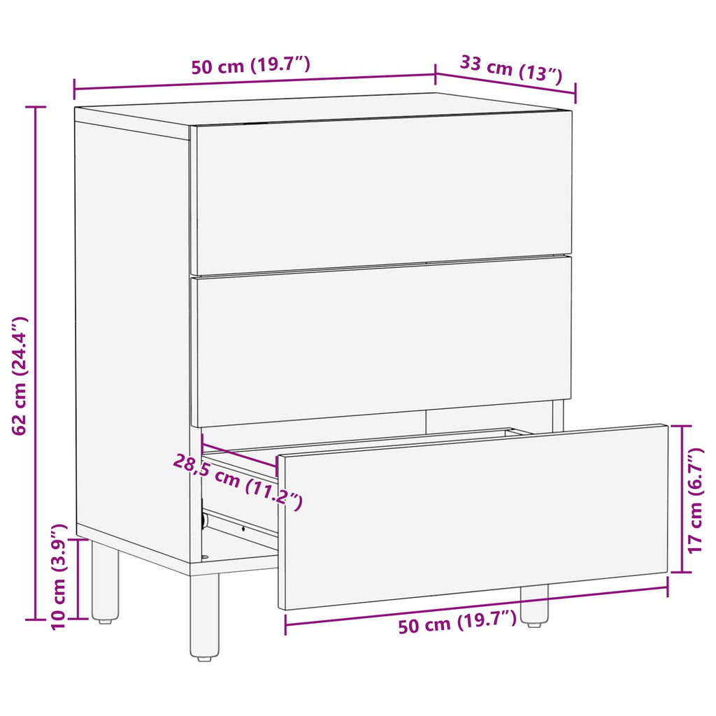 Nachttisch Braun 50 x 33 x 62 cm Massivholz Mango