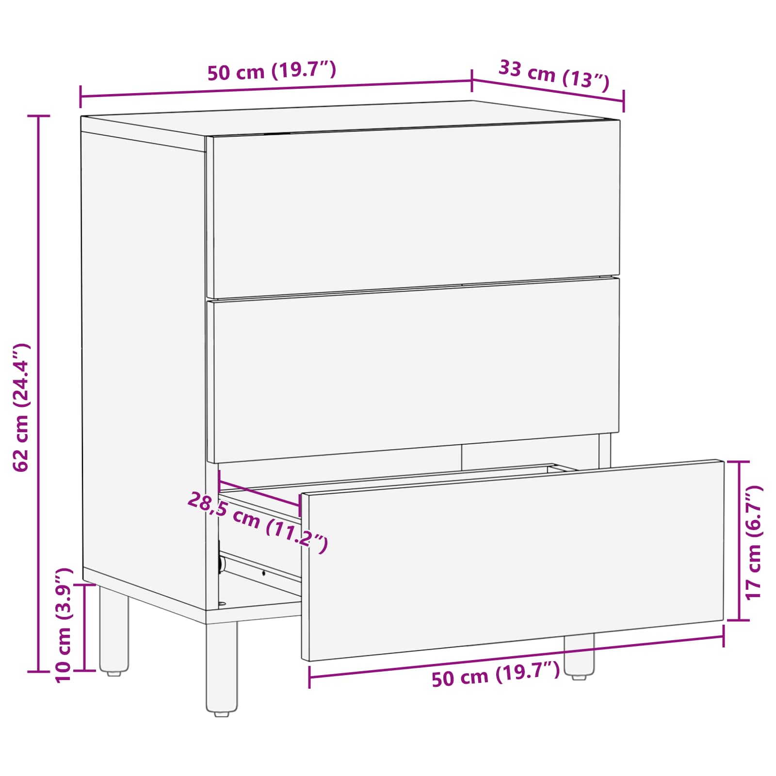 Nachttisch Braun 50 x 33 x 62 cm Massivholz Mango