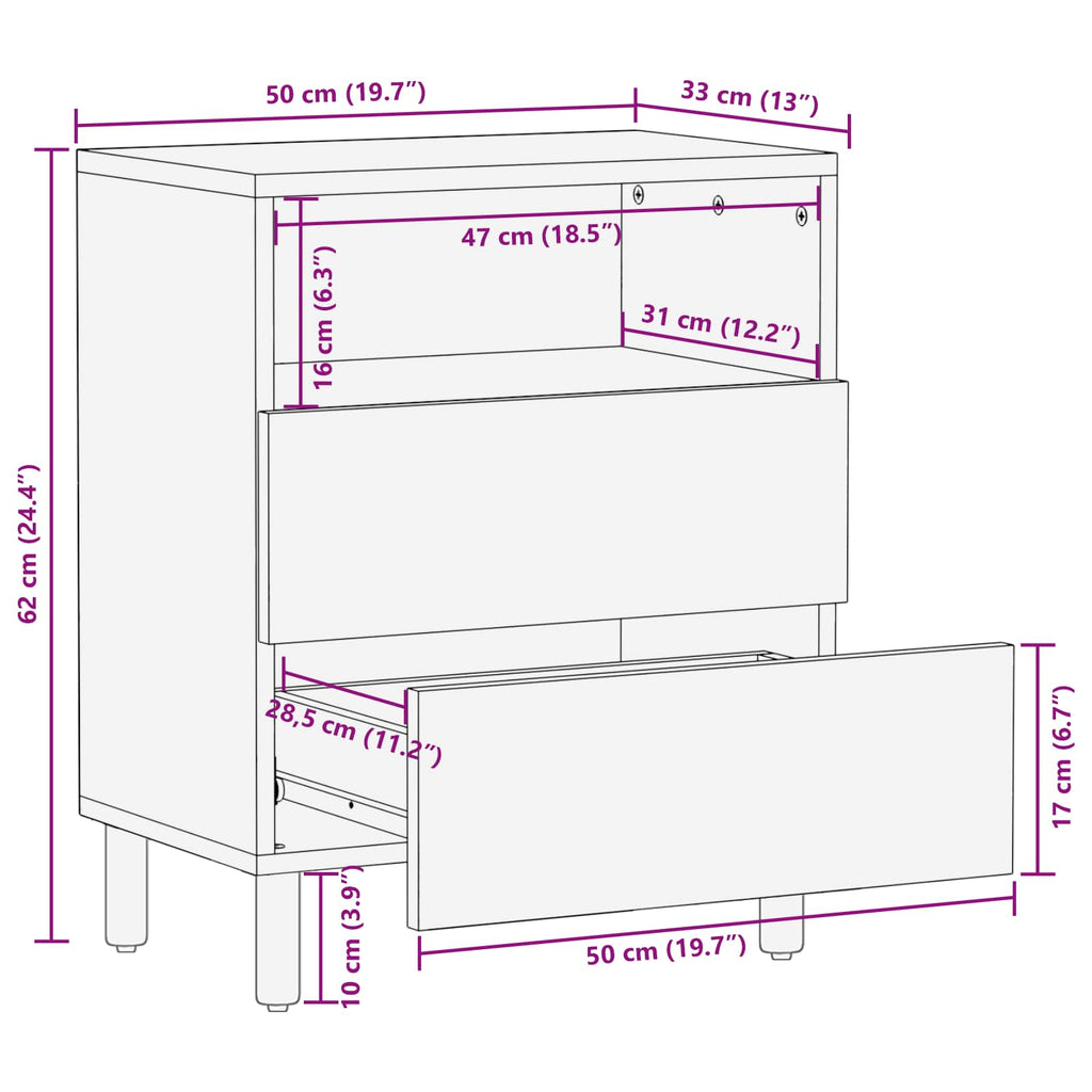 Nachttisch Braun 50 x 33 x 62 cm Massivholz Mango