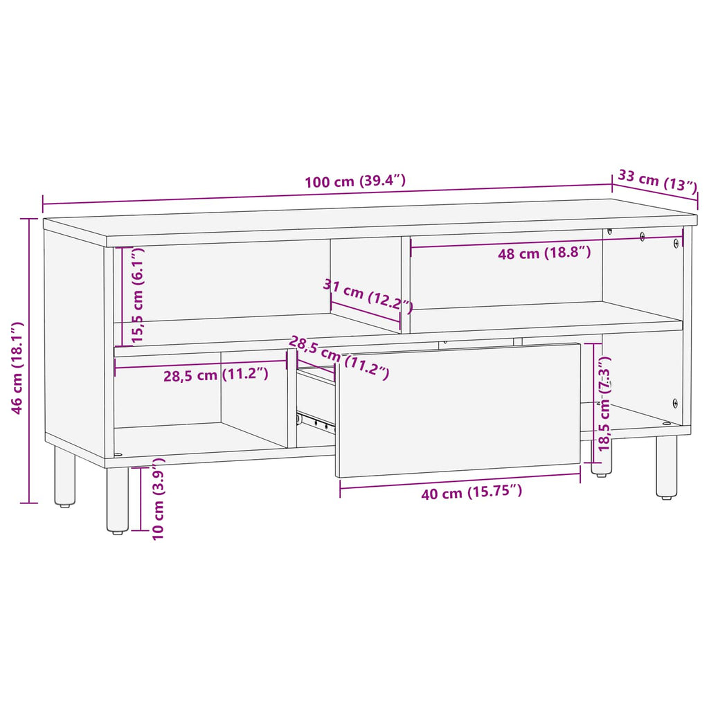 TV-Schränk mit Regal Akazienbraune Oberfläche 100 x 33 x 46 cm