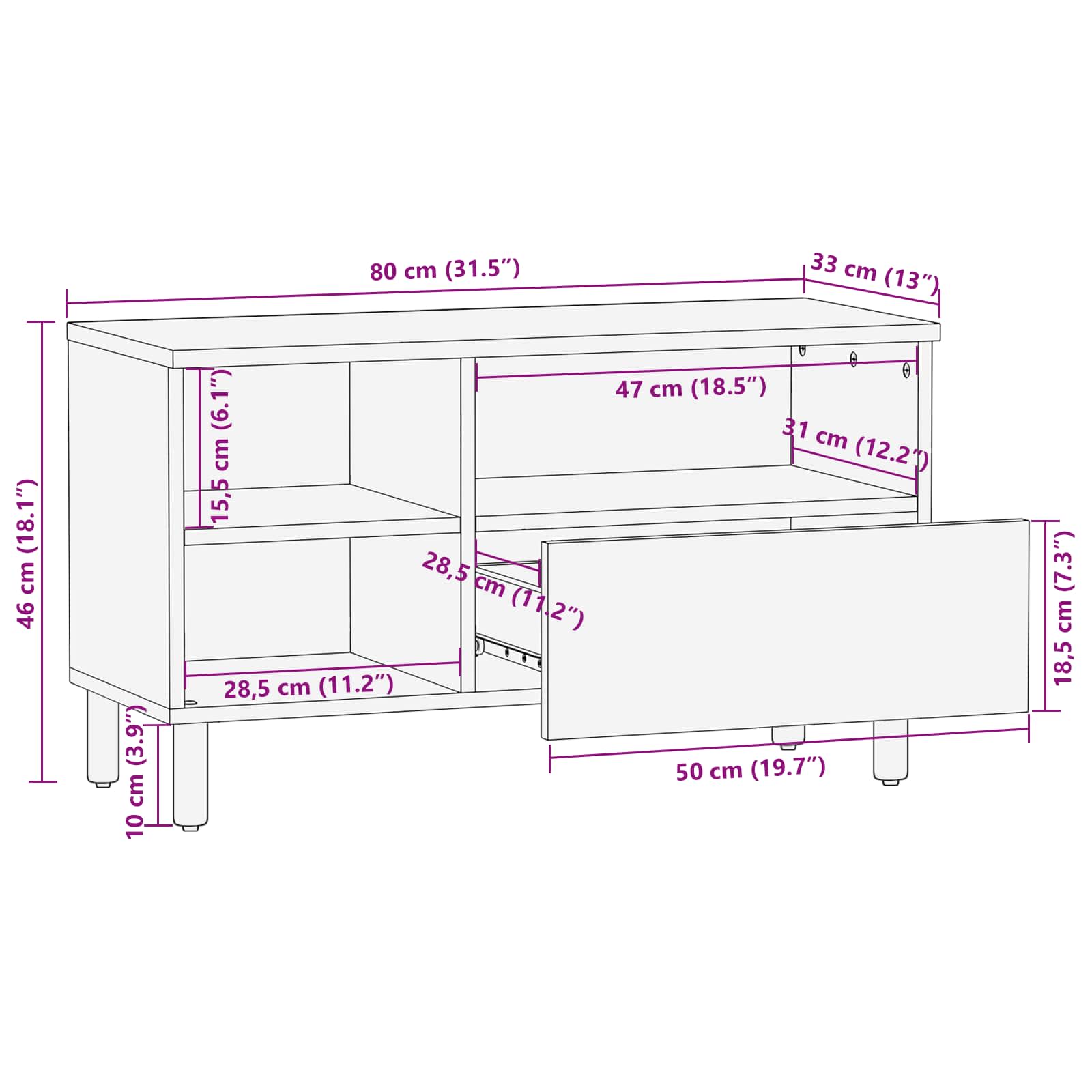 TV-Schränk mit Regal Akazienbraune Oberfläche 80 x 33 x 46 cm