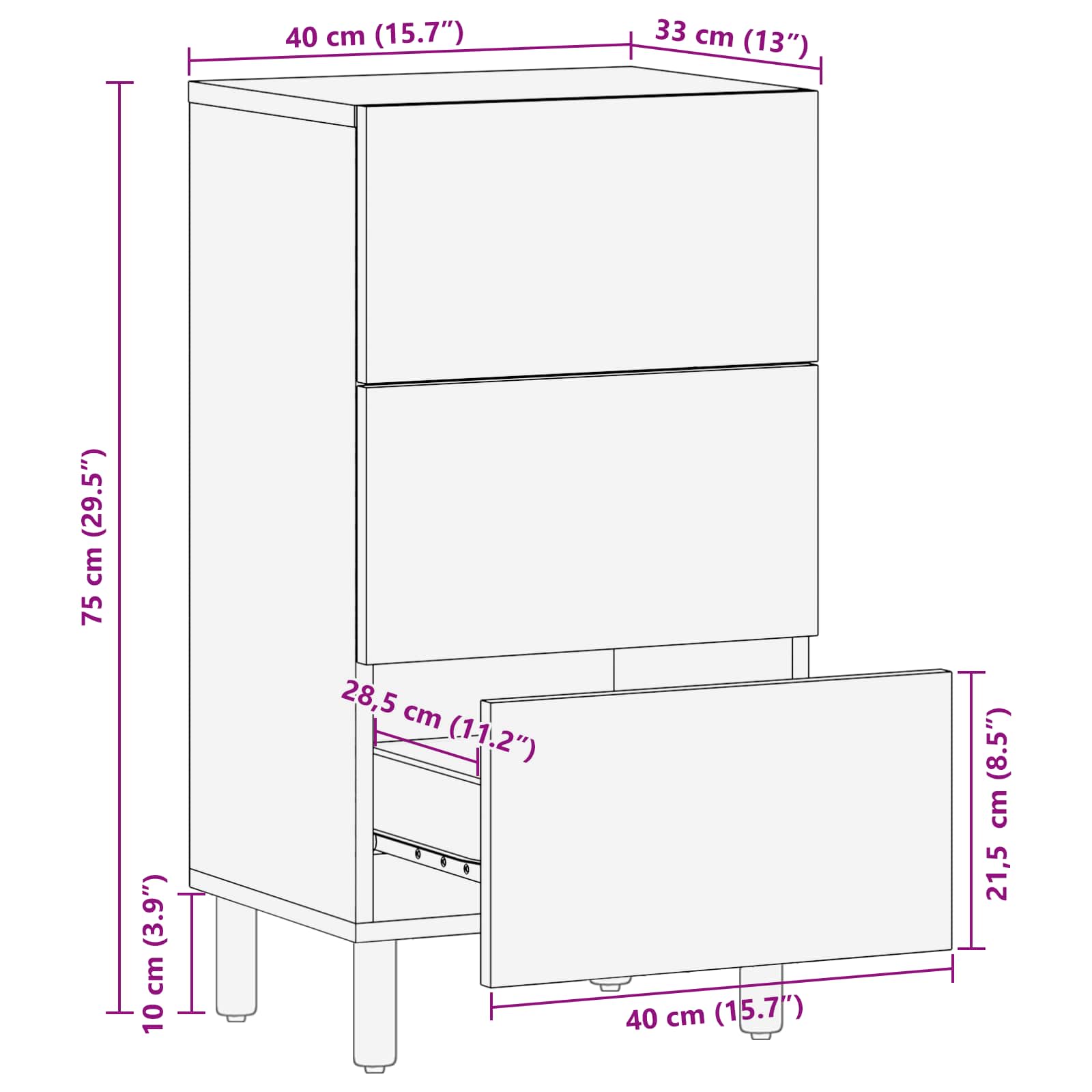 Sideboard mit Speicher Akazienbraune Oberfläche 40 x 33 x 75 cm