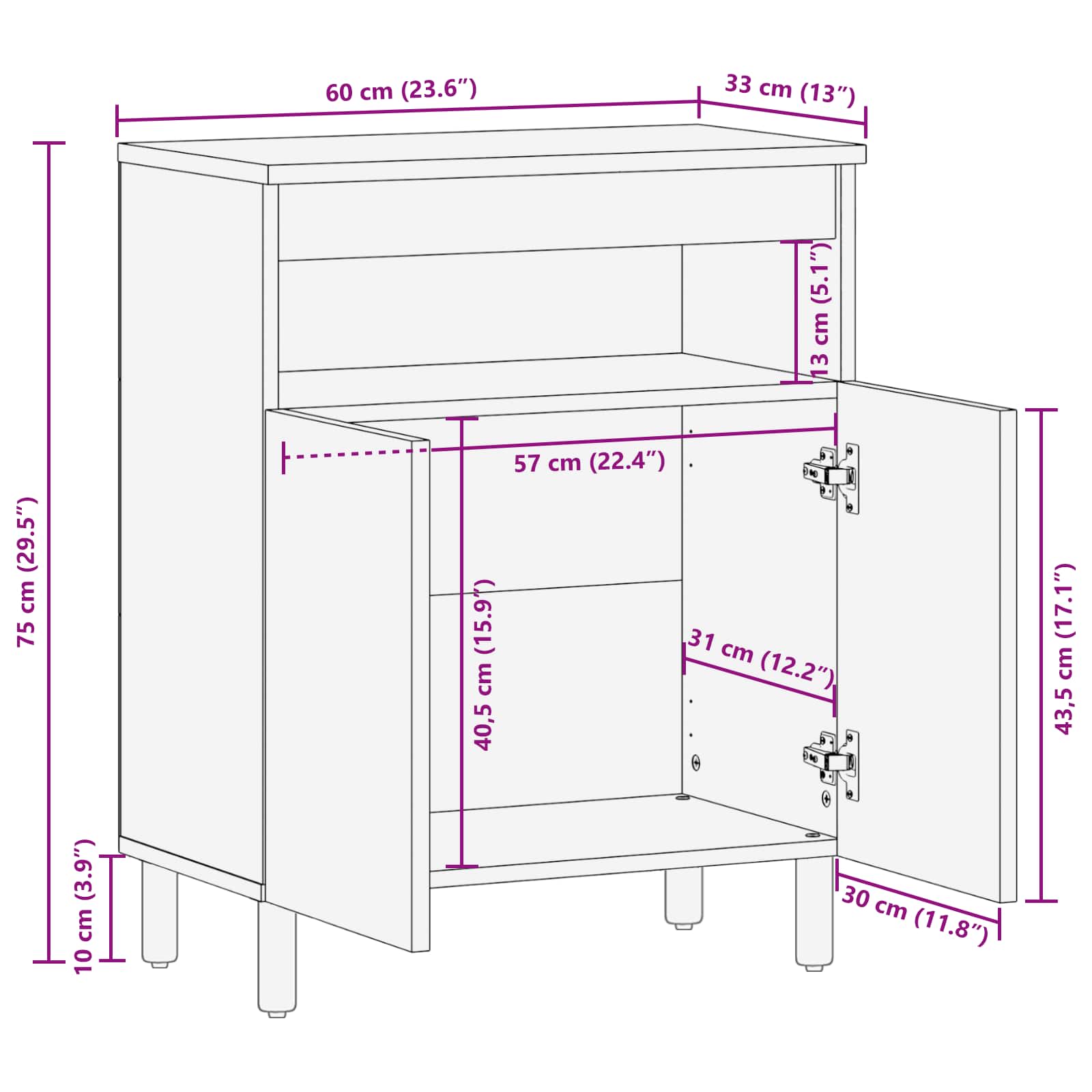 Sideboard mit Speicher Akazienbraune Oberfläche 60 x 33 x 75 cm