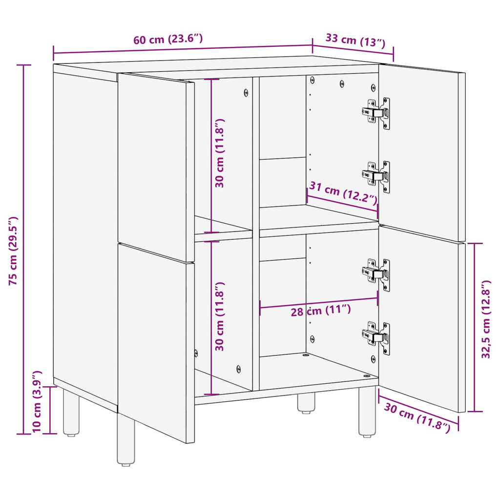 Sideboard mit Speicher Akazienbraune Oberfläche 60 x 33 x 75 cm