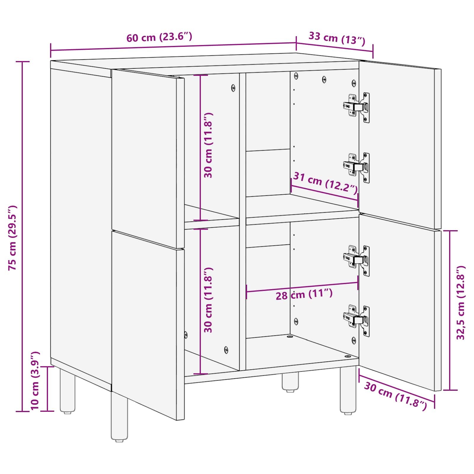Sideboard mit Speicher Akazienbraune Oberfläche 60 x 33 x 75 cm