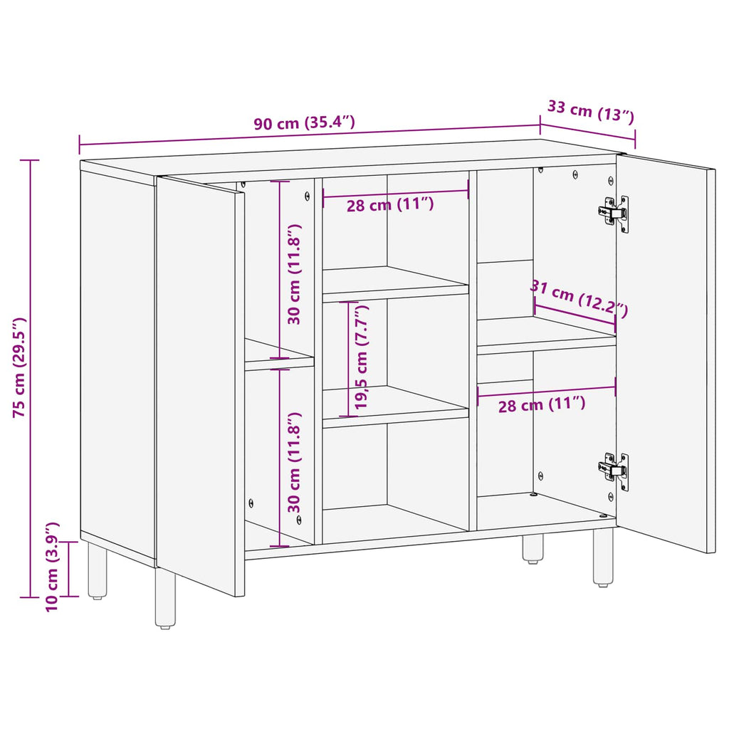 Sideboard mit Regal Akazienbraune Oberfläche 90 x 33 x 75 cm