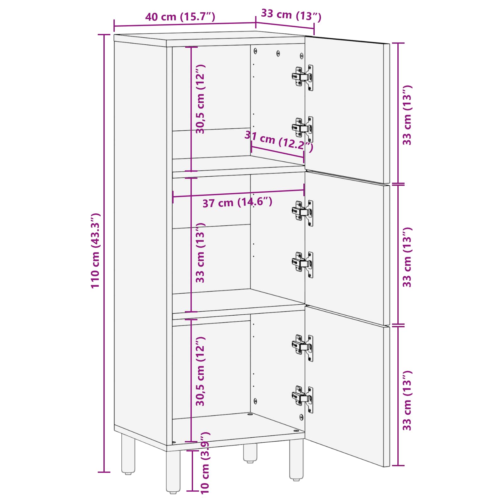 Highboard mit Tür Akazienbraune Oberfläche 40 x 33 x 110 cm