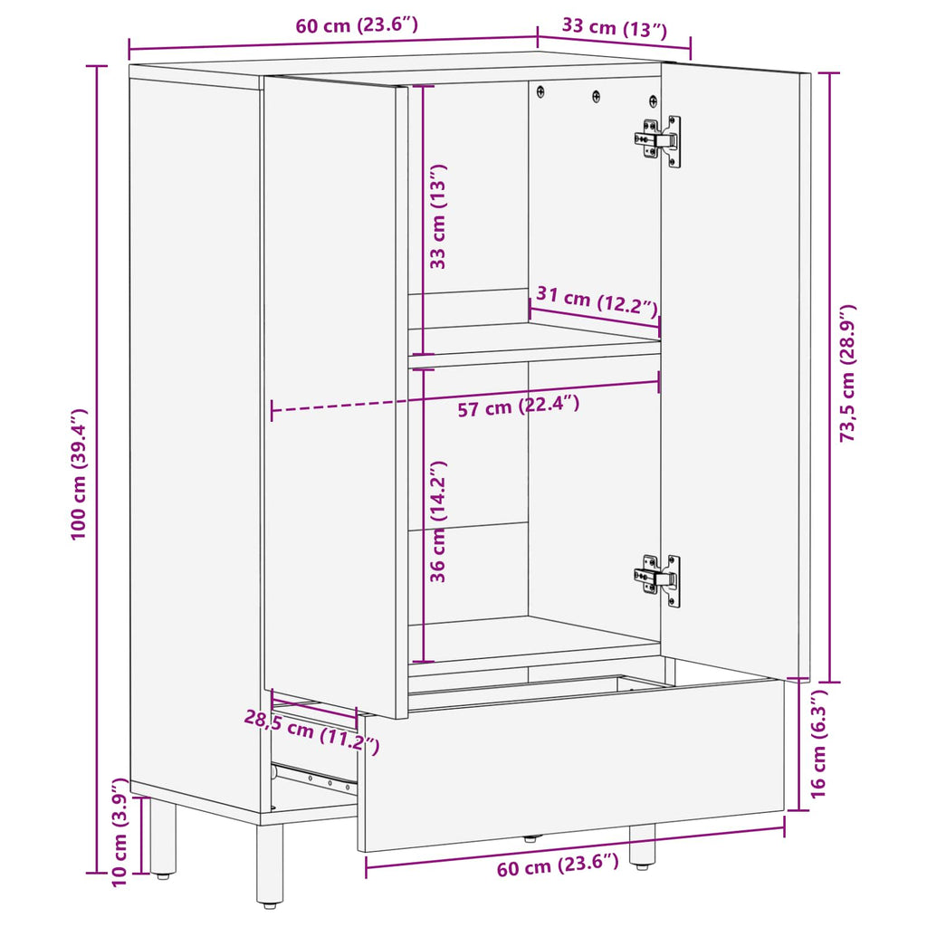 Highboard mit Tür Akazienbraune Oberfläche 60 x 33 x 100 cm