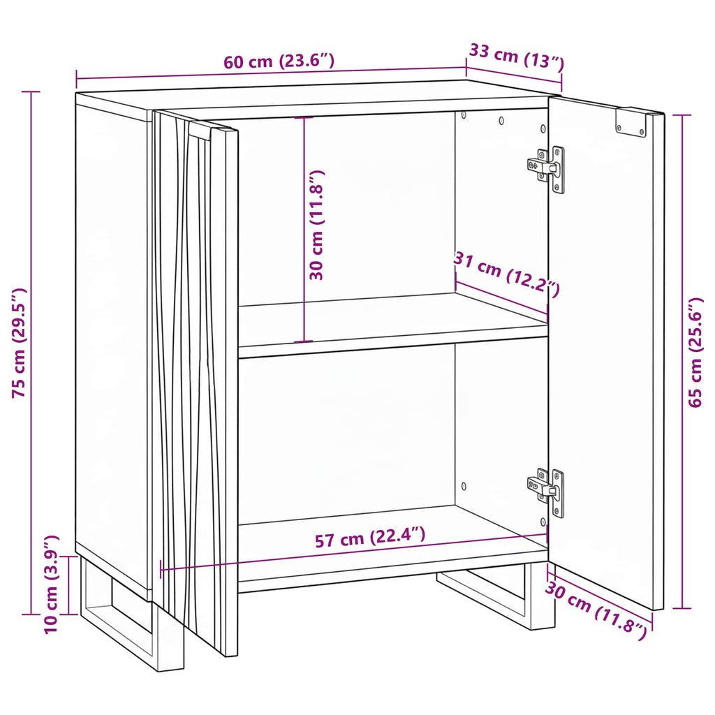 Sideboard Natur 60 x 33,5 x 75 cm Massivholz Mango