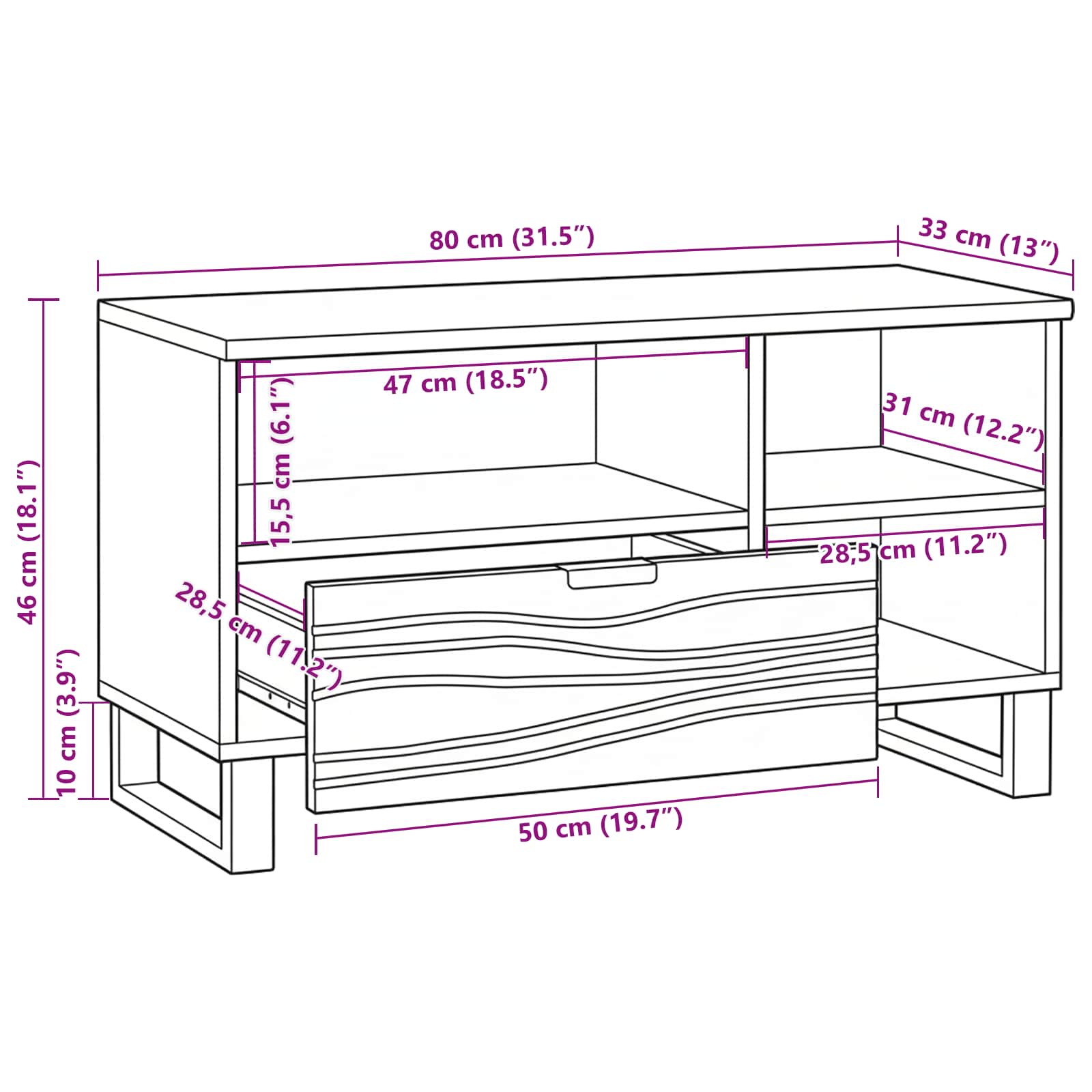 TV-Einheiten mit Schubladen Braun 80 x 33 x 46 cm Holzwerkstoff