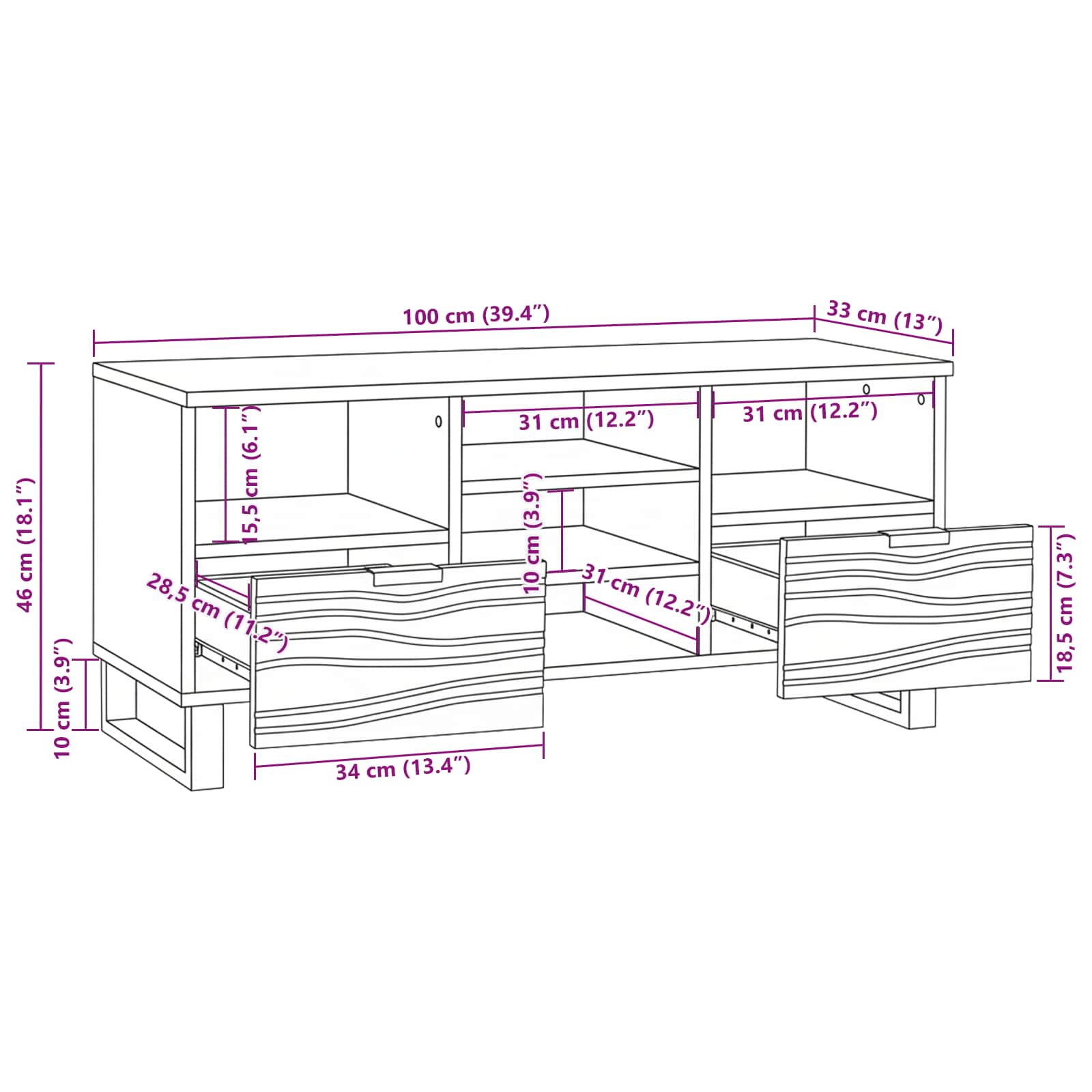 TV-Einheiten Braun 100 x 33 x 46 cm Holzwerkstoff