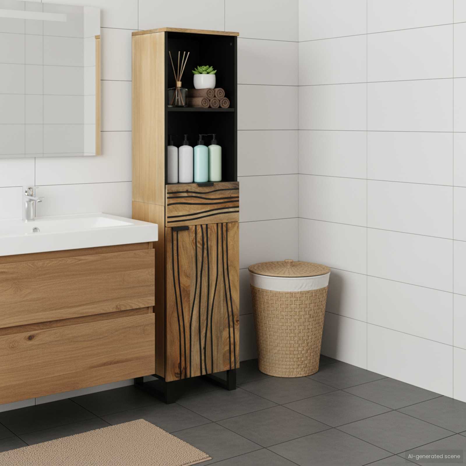 Badezimmerschrank Natur 38 x 33 x 160 cm Holzwerkstoff