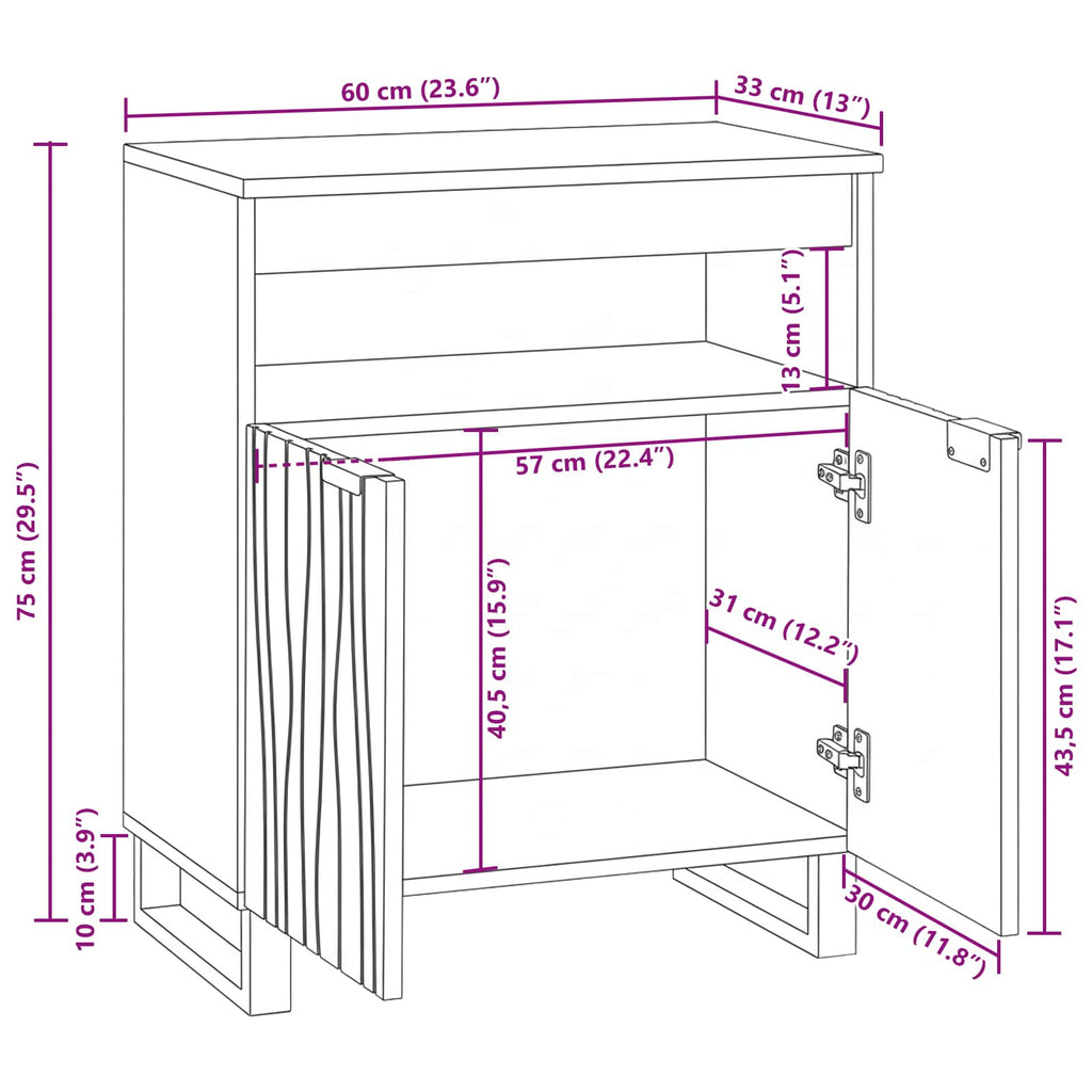 Sideboard Braun 60 x 33 x 75 cm massives Mangoholz
