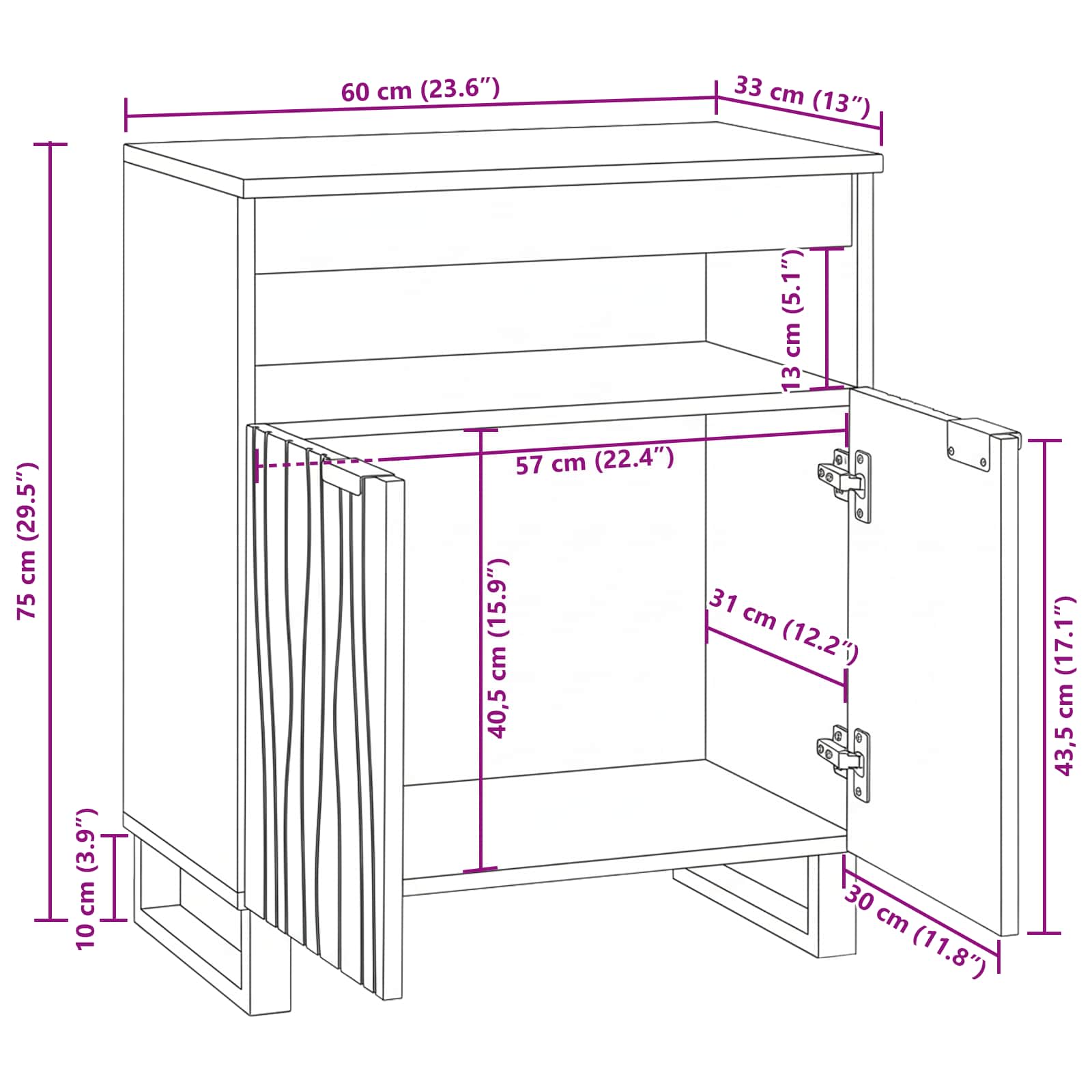 Sideboard Braun 60 x 33 x 75 cm massives Mangoholz