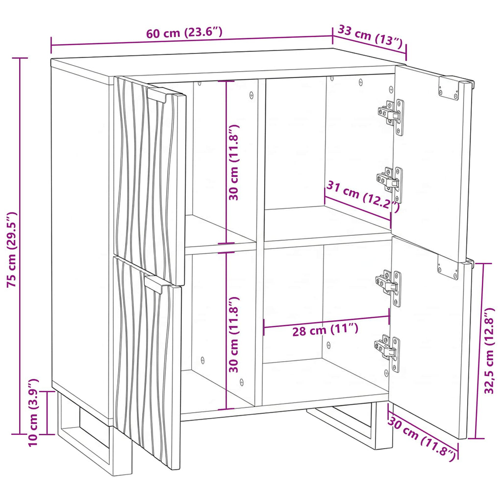 Sideboard Braun 60 x 33 x 75 cm massives Mangoholz