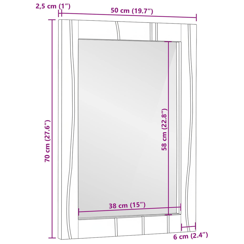 Badezimmer Spiegel Rechtwinklig Natur 50 x 2,5 x 70 cm