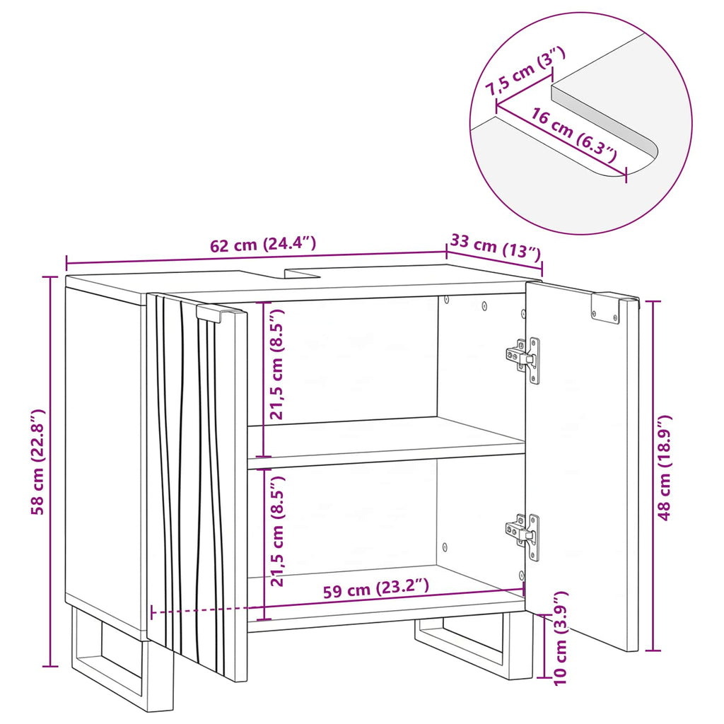 Waschbeckenschrank mit Regal Weiß 62 x 33 x 58 cm Holzwerkstoff