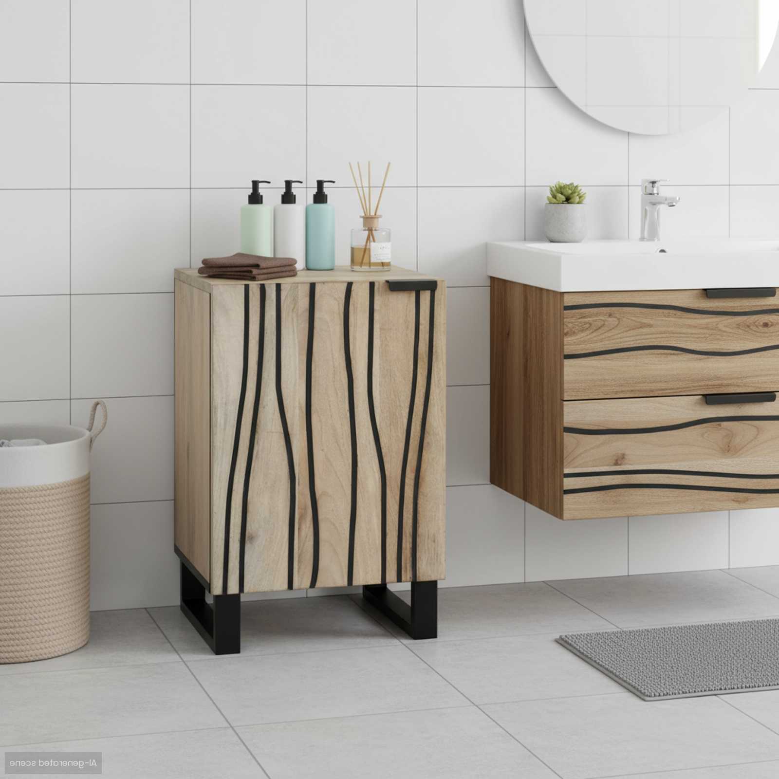 Waschbeckenschrank mit Tür Weiß 38 x 33,5 x 58 cm Holzwerkstoff