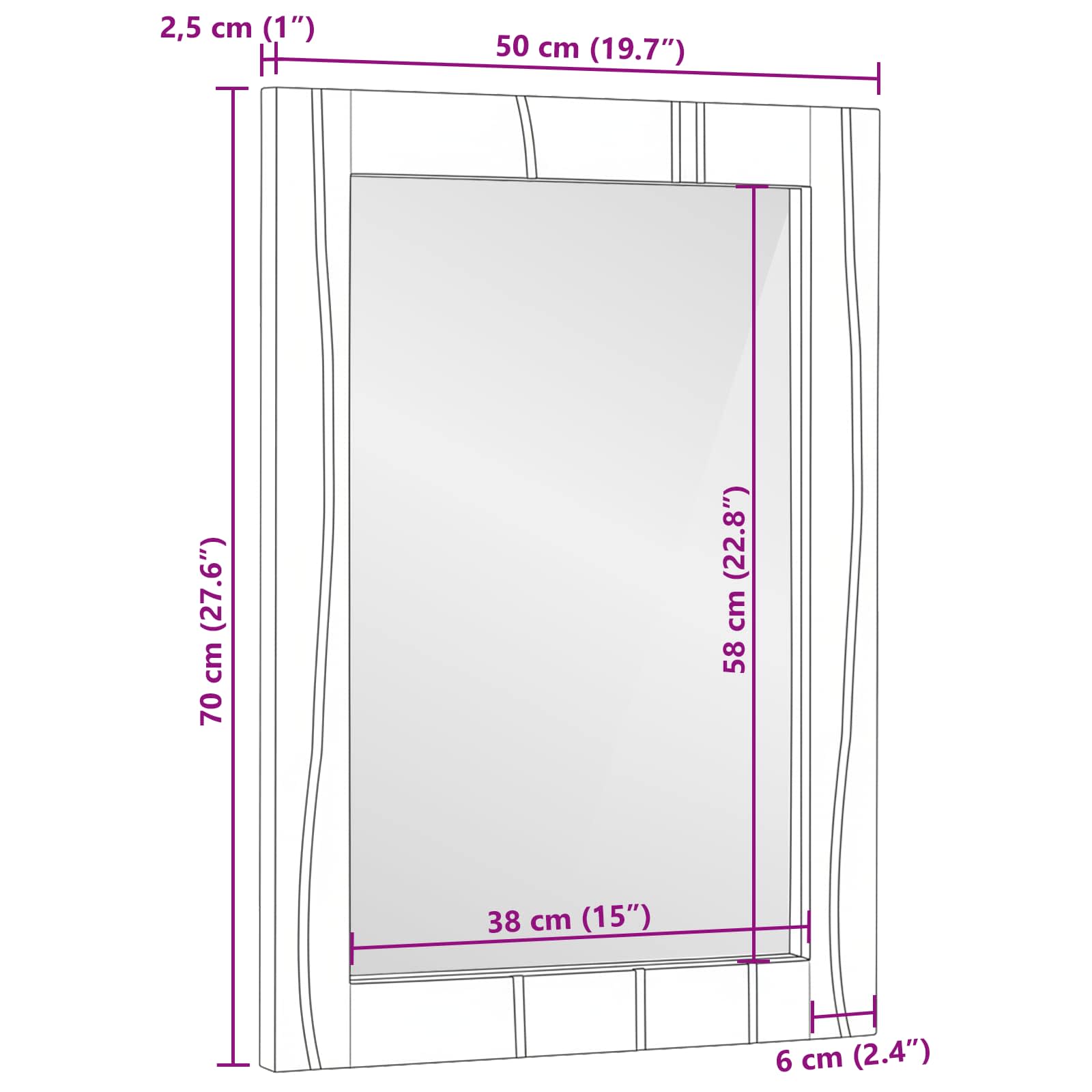 Badezimmer Spiegel Rechtwinklig Weiß 50 x 2,5 x 70 cm