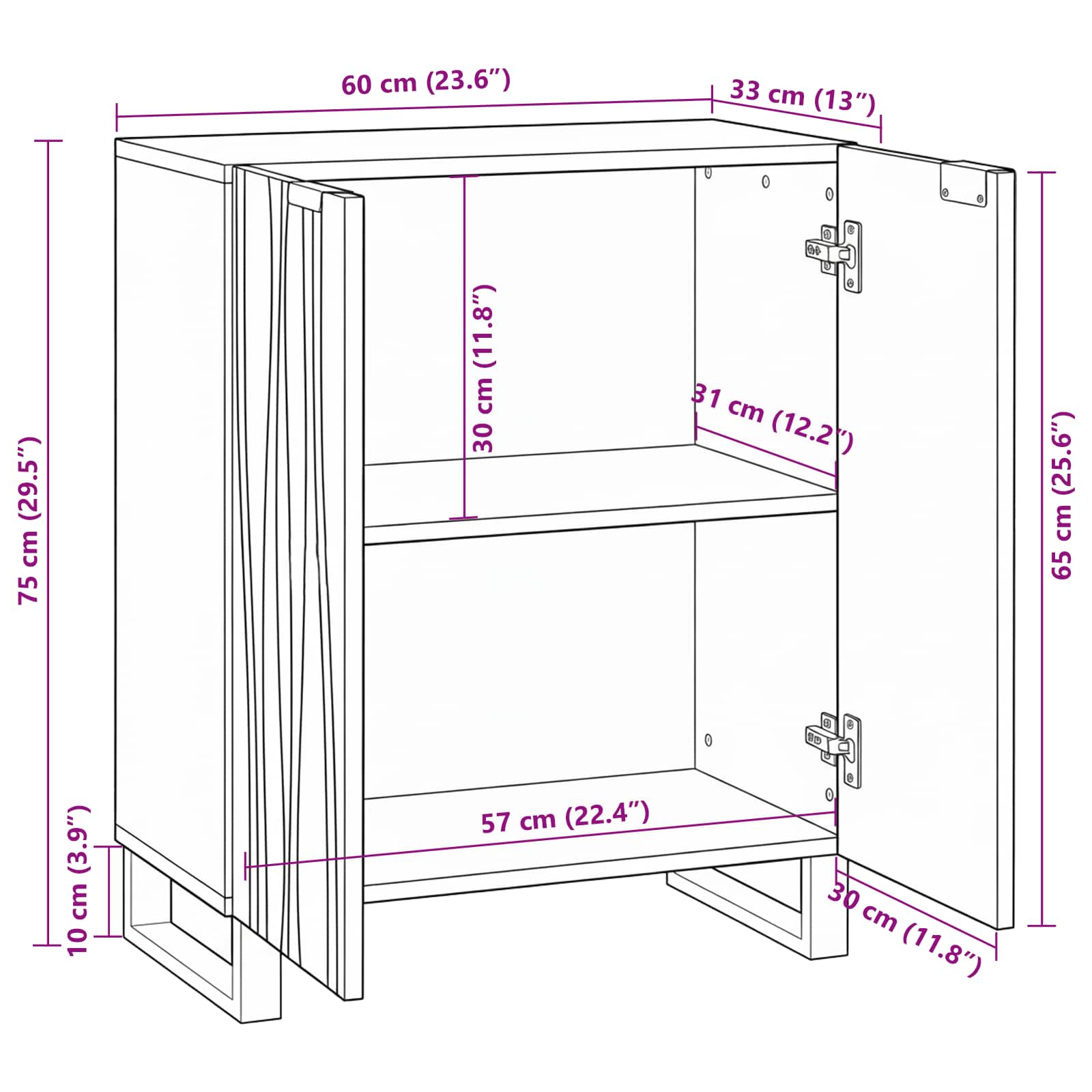 Sideboard Walnuss 60 x 33,5 x 75 cm Massivholz Mango