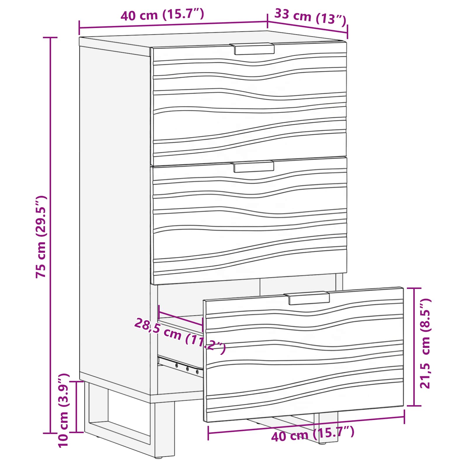 Sideboard Braun 40 x 33 x 75 cm massives Mangoholz
