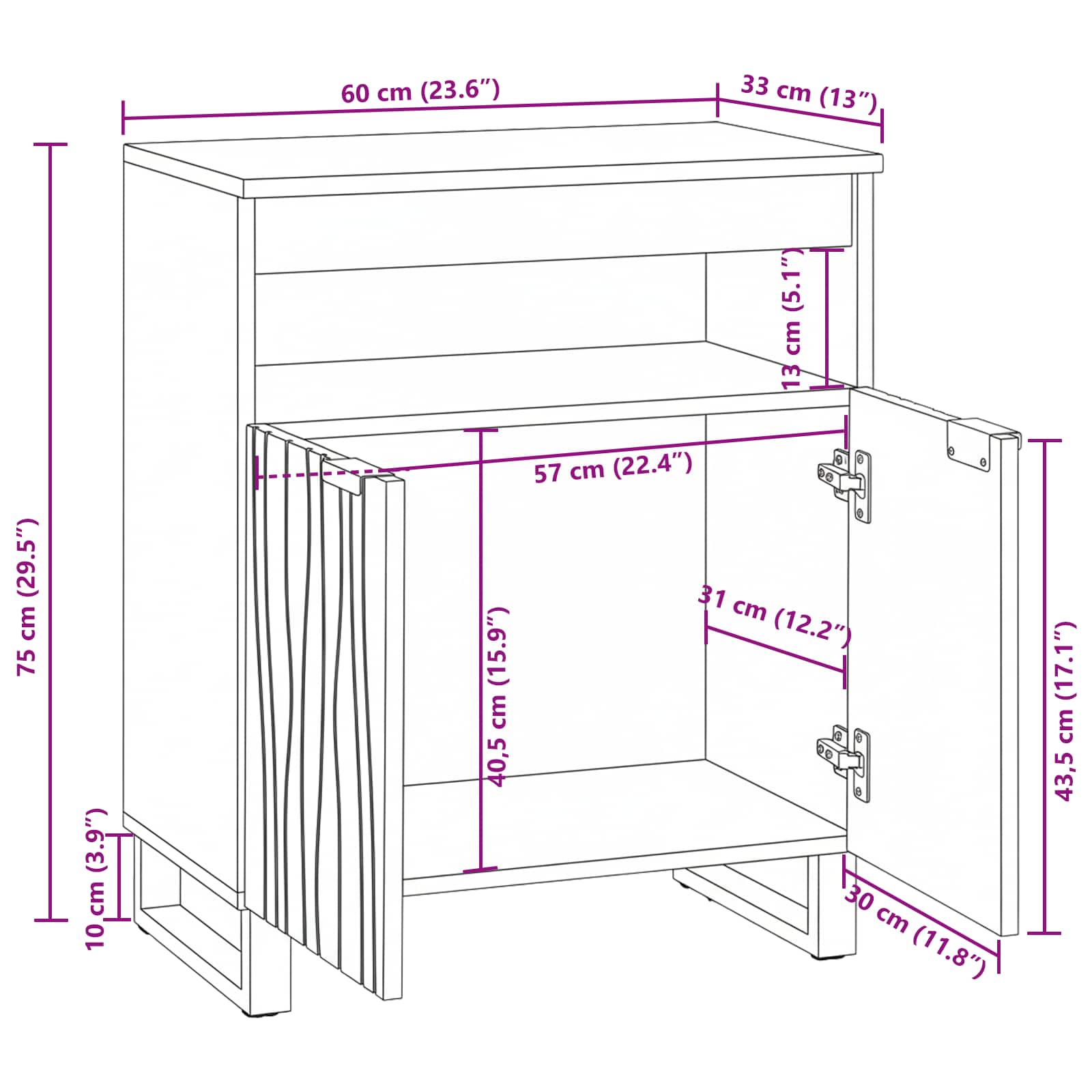 Sideboard Braun 60 x 33 x 75 cm massives Mangoholz