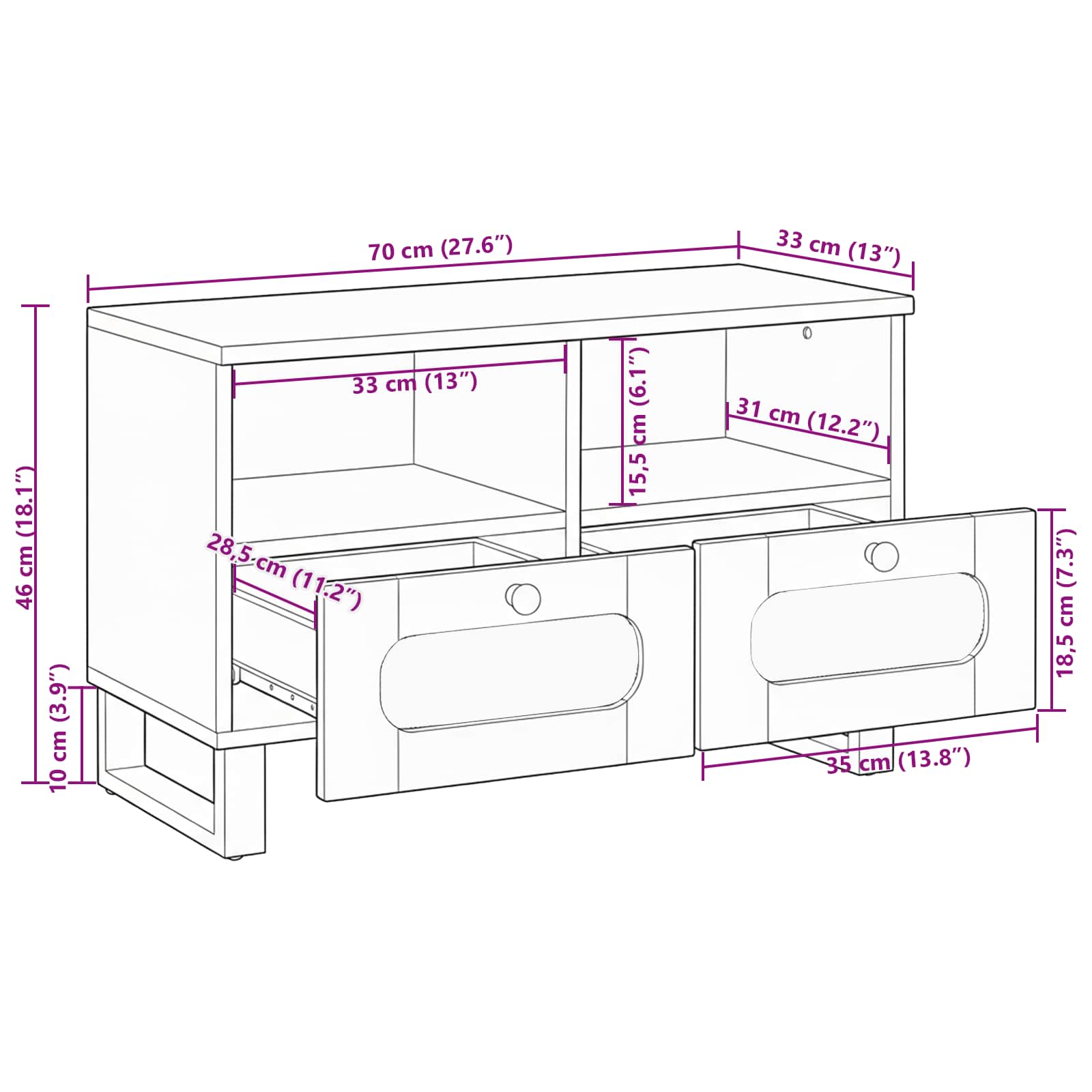 TV-Schränk mit Regal Braun 70 x 33 x 46 cm Massivholz Mango