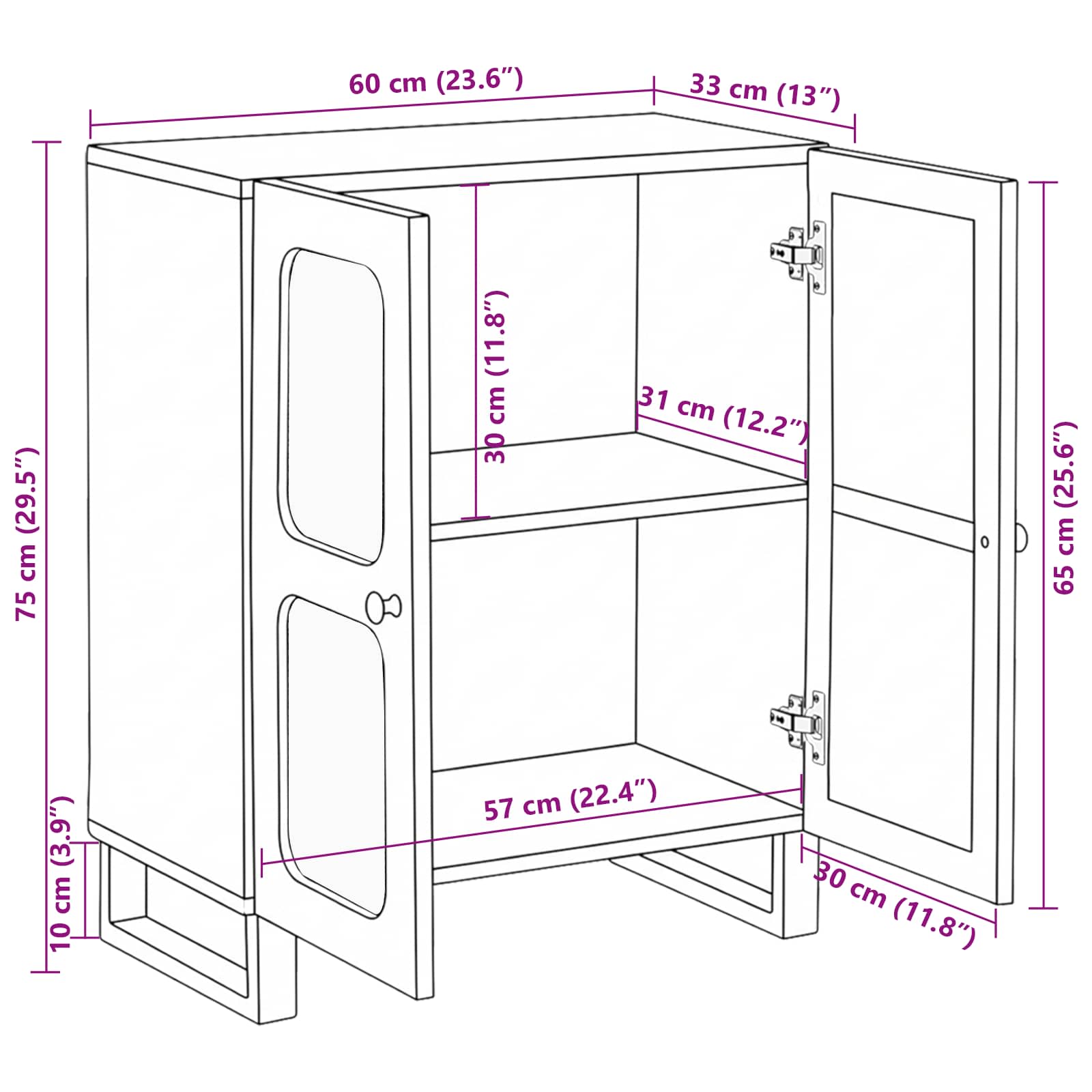 Sideboard Braun 60 x 33 x 75 cm Massivholz Mango