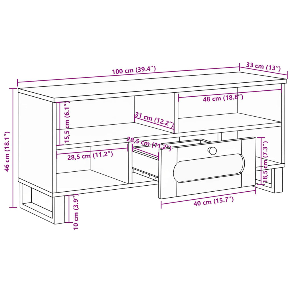TV-Schränk mit Regal Braun 100 x 33 x 46 cm Massivholz Mango