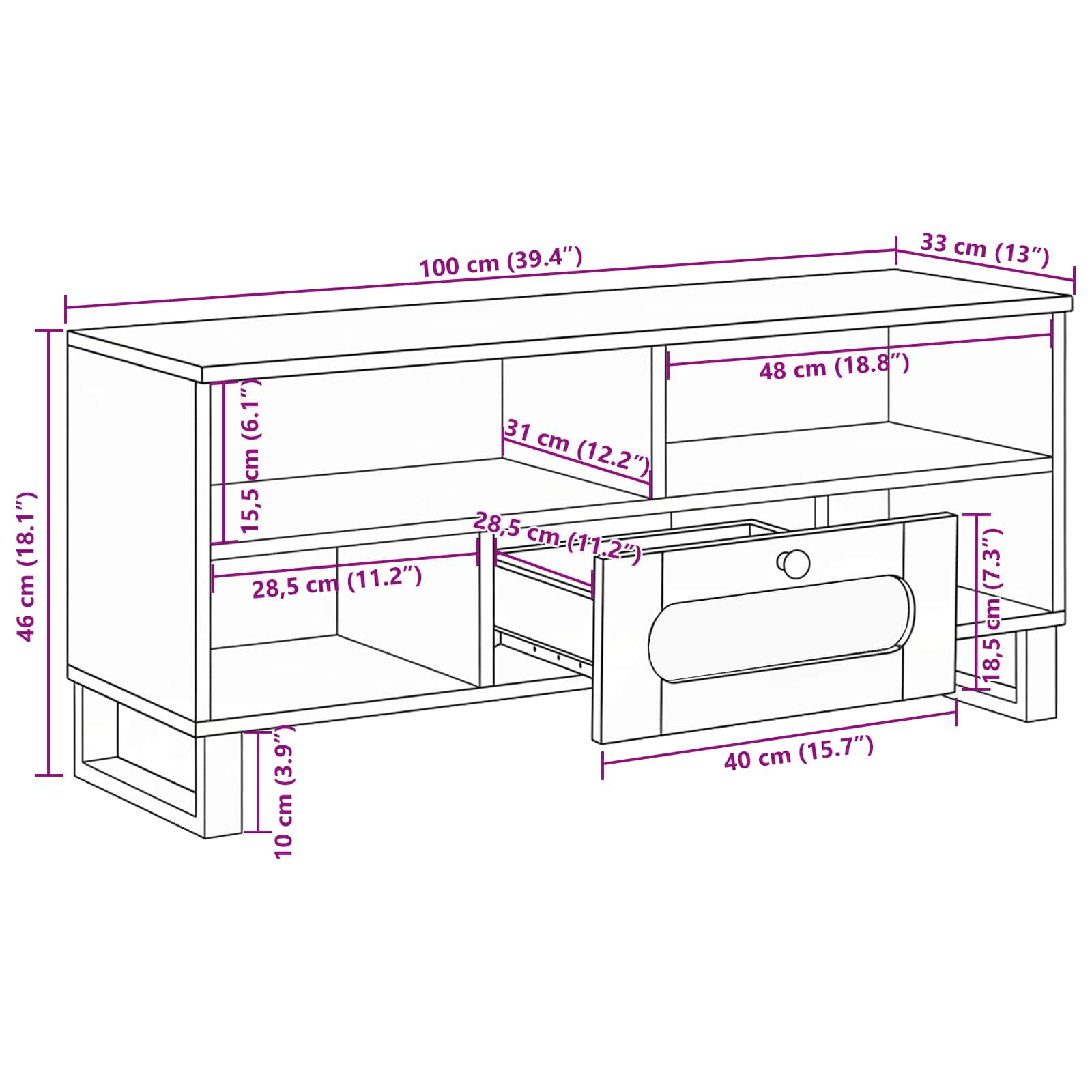 TV-Schränk mit Regal Braun 100 x 33 x 46 cm Massivholz Mango