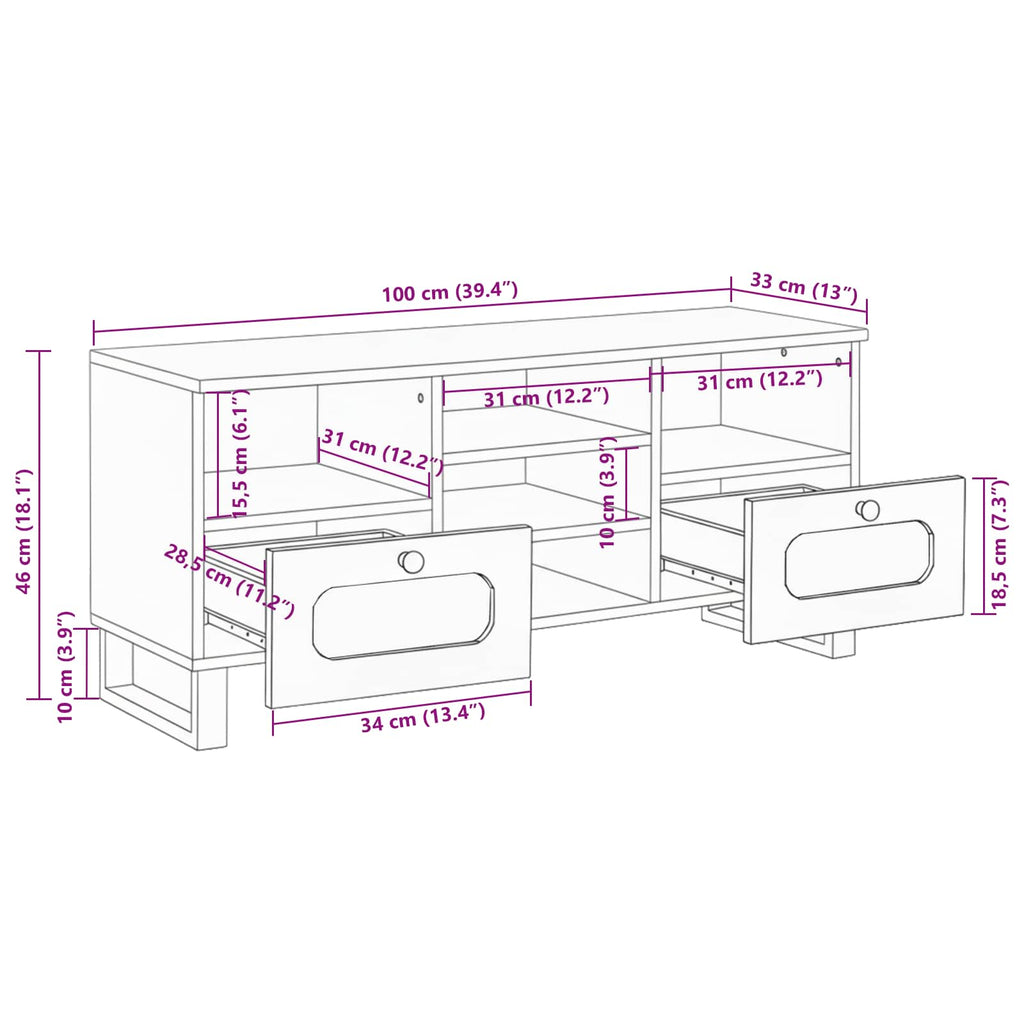TV-Schränk mit Regal Braun 100 x 33 x 46 cm Massivholz Mango