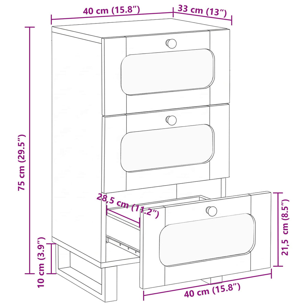 Sideboard mit Schubladen Braun 40 x 33 x 75 cm Massivholz Mango