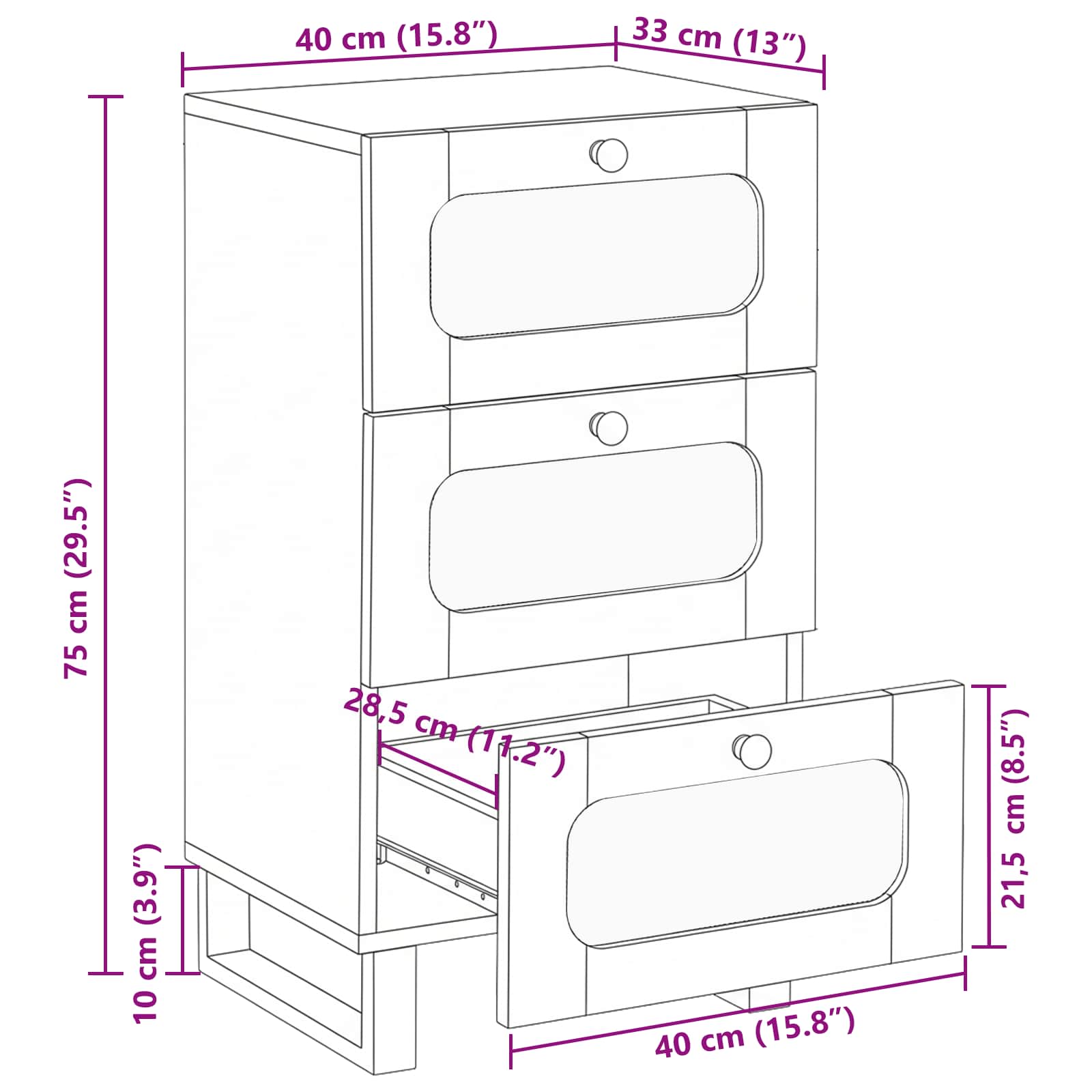 Sideboard mit Schubladen Braun 40 x 33 x 75 cm Massivholz Mango