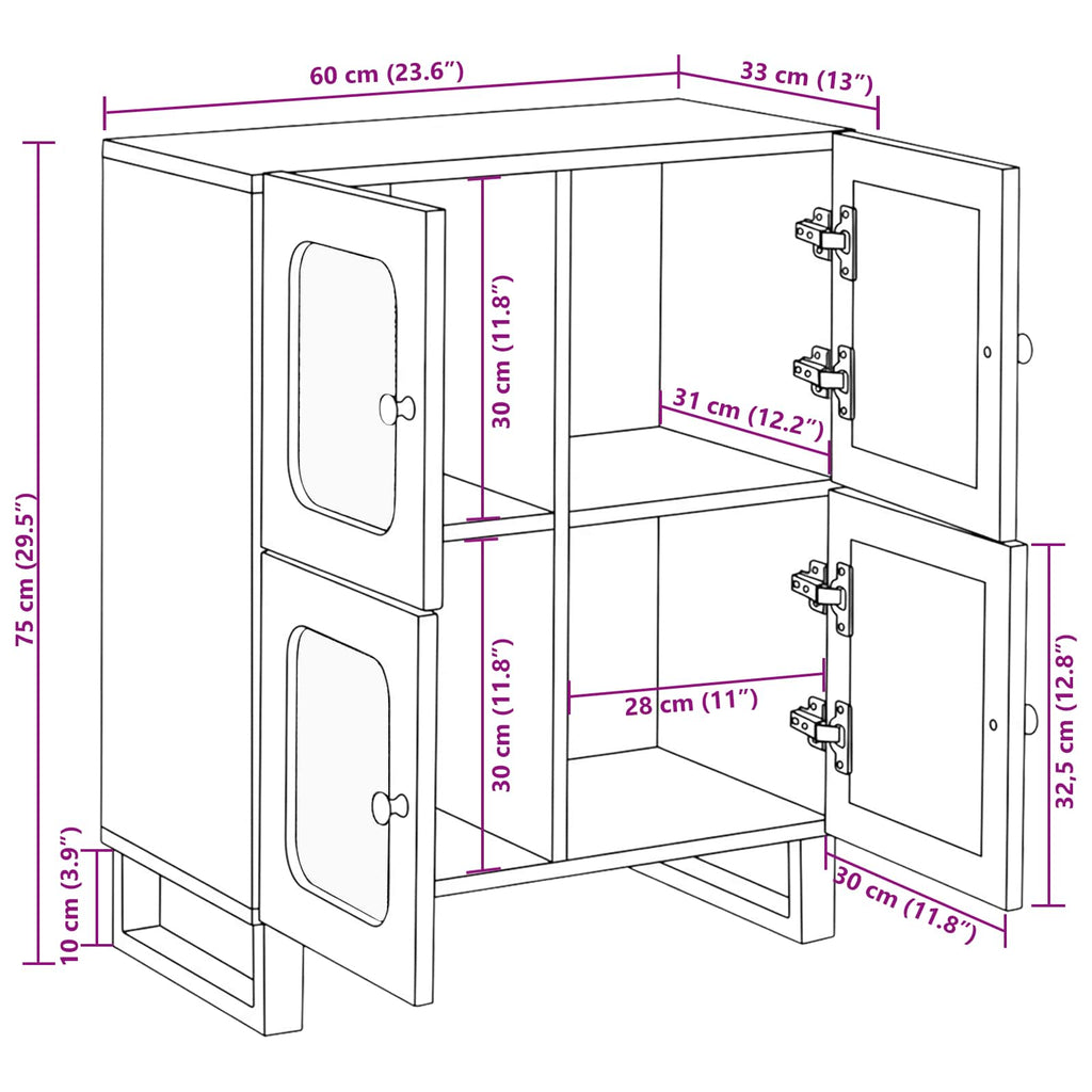 Sideboard mit Speicher Braun 60 x 33 x 75 cm Massivholz Mango