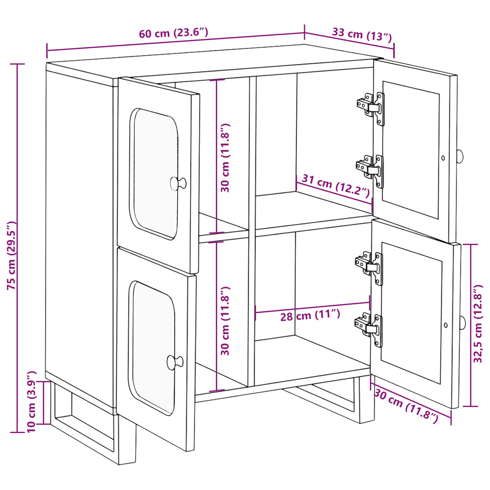 Sideboard mit Speicher Braun 60 x 33 x 75 cm Massivholz Mango
